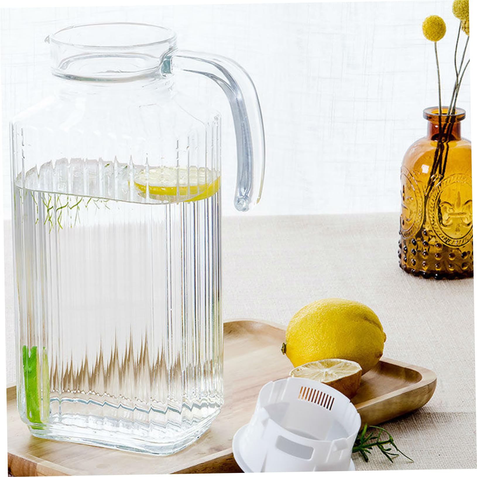 TOYANDONA Jarra de Agua de Vidrio Contenedor para Bebidas Frías y Jugos Diseño Elegante y Transparente para Hogar Oficina y Fiestas Material Seguro y Duradero