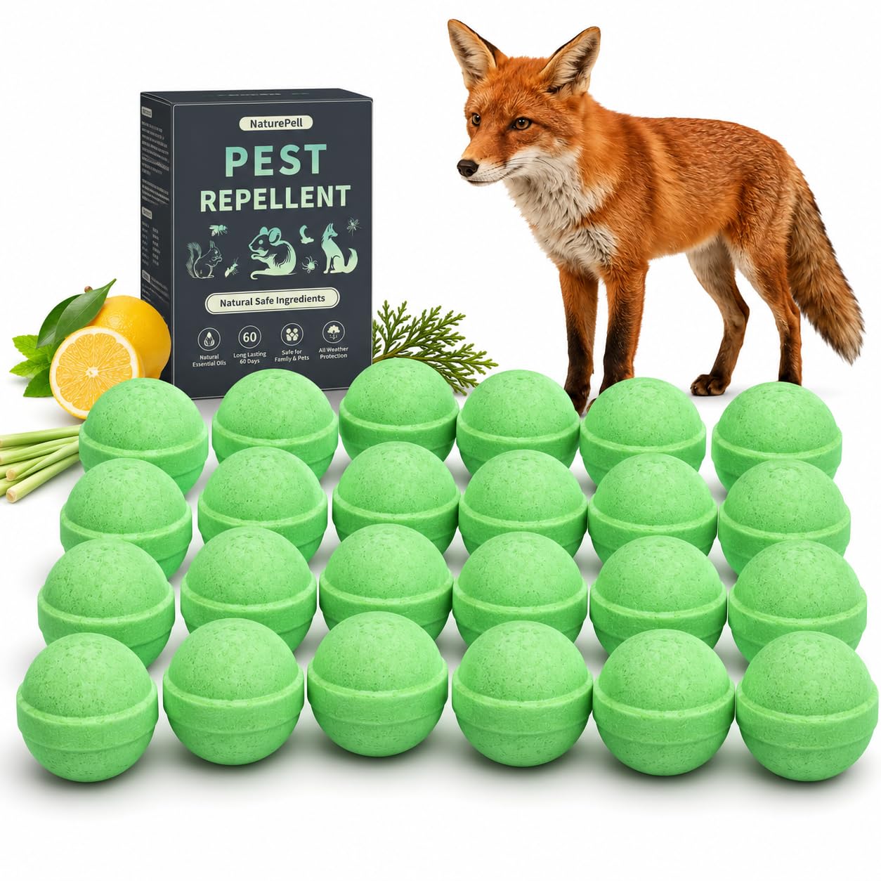 Fox Repellent Balls for Gardens UK 24 Pack, Long Lasting Fox Deterrent Outdoor, Natural Essential Oil Fox Repellent for Lawn, Flower Beds, Patio & Yard, Safe Around Pets