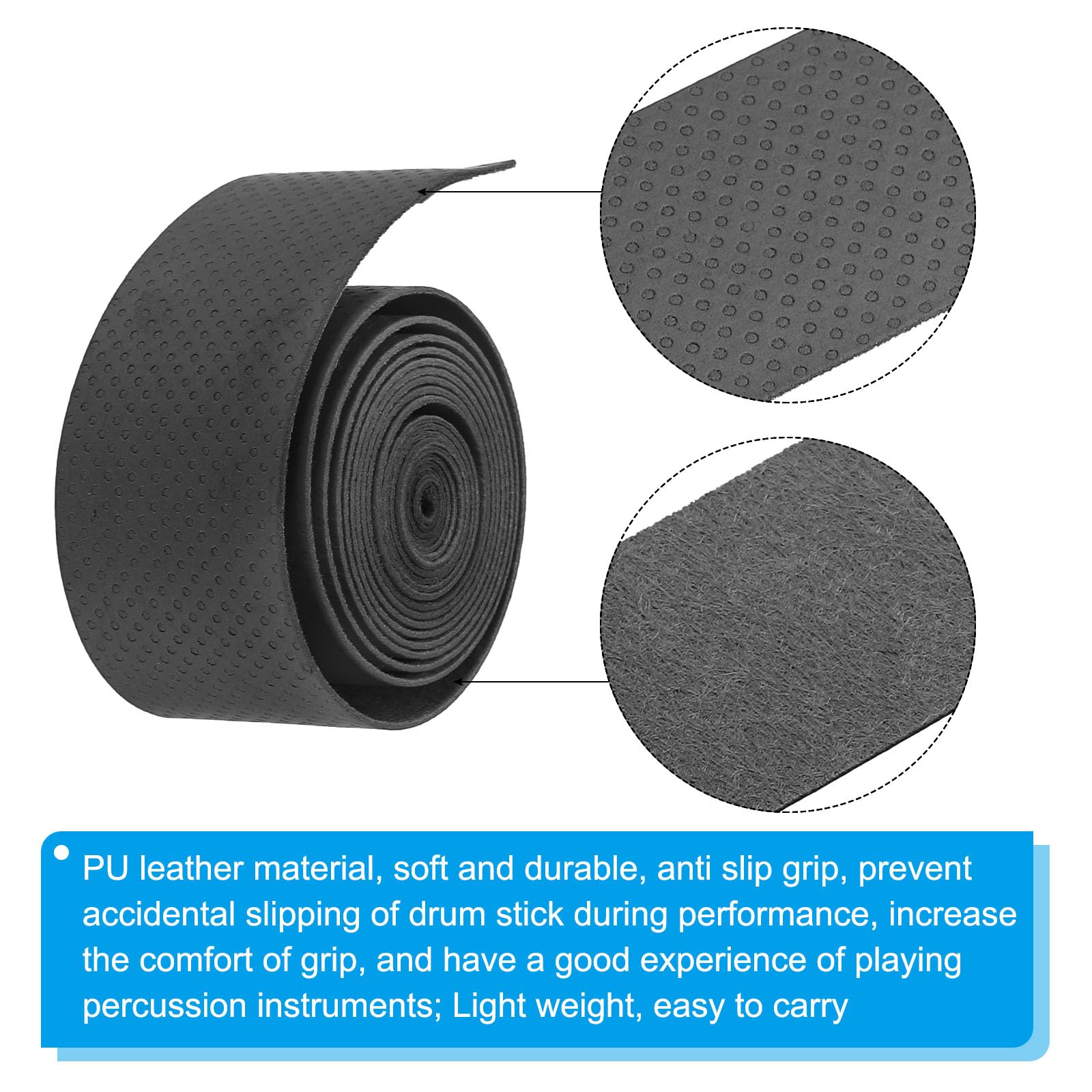 PATIKIL Batteria Bacchetta Nastro Bacchetta Manopole Bacchetta Avvolgimento Anti Scivolo 4pz 1" Larghezza 3.3 ft per Batteria Percussioni Percussioni Accessori Nero