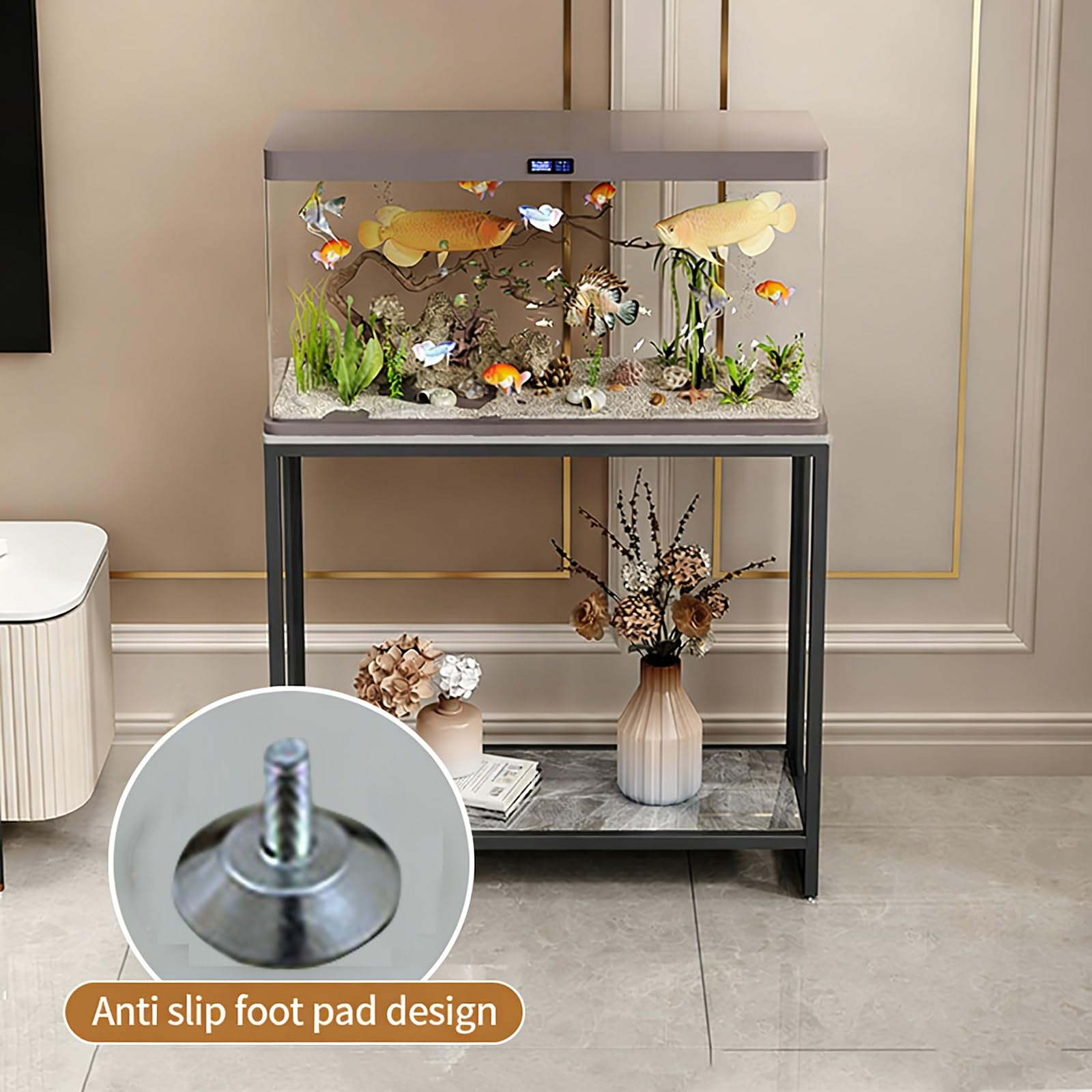 Soporte de metal para acuario con estante, estante de 2 niveles para peceras, tortugas criadoras y terrarios de reptiles en el hogar u oficina