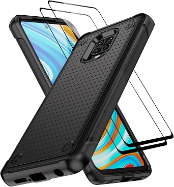Jeylly for Xiaomi Redmi Note 9 Pro Case with 2Pcs Screen Protector, Black
