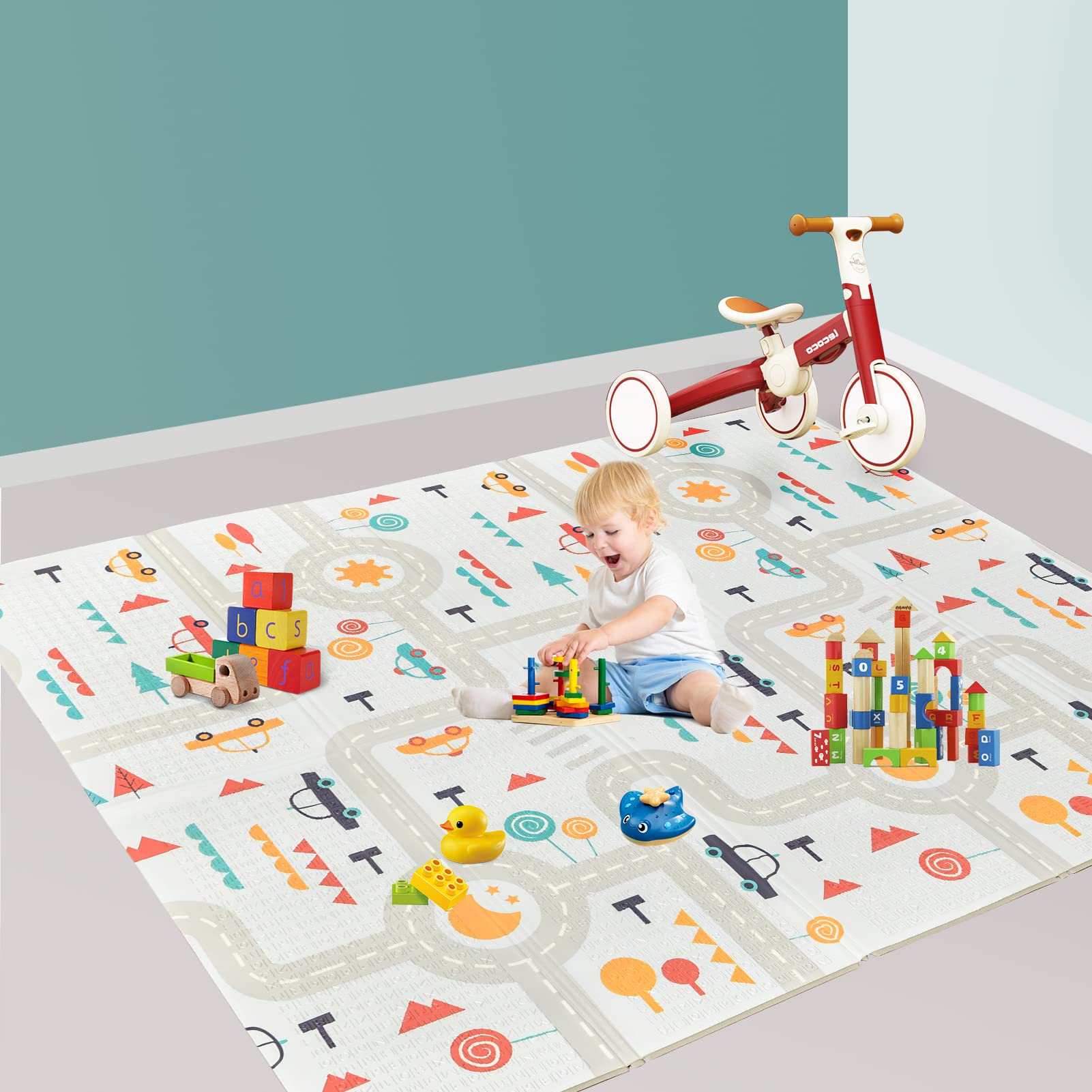 Foldable Play Mat, Baby Mat for Floor 79x71, Foam Play Mat for Baby Waterproof, Reversible Kids Foam
