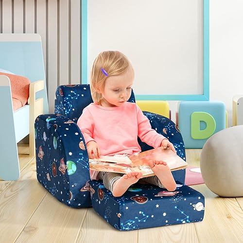 Miniatura 11 de Costzon Sofá para niños, sofá convertible 3 en 1 para niños con asiento acolchado de espuma, reposabrazos para siesta, sofá plegable para niños,