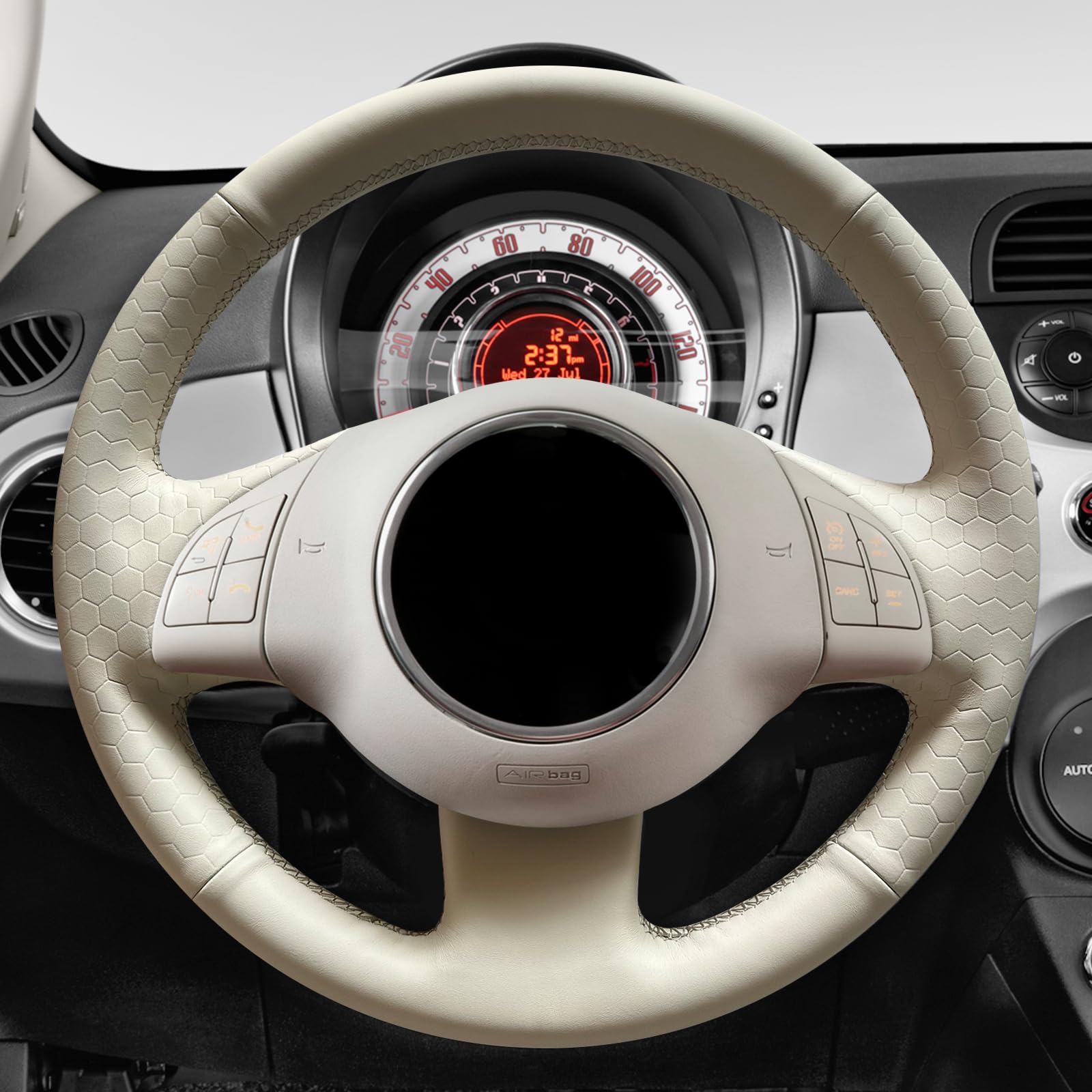MEWANT Cubierta del Volante Compatible con Fiat 500 2007-2015 Fiat 500e 2014-2018 Fiat 500C 2014-2017