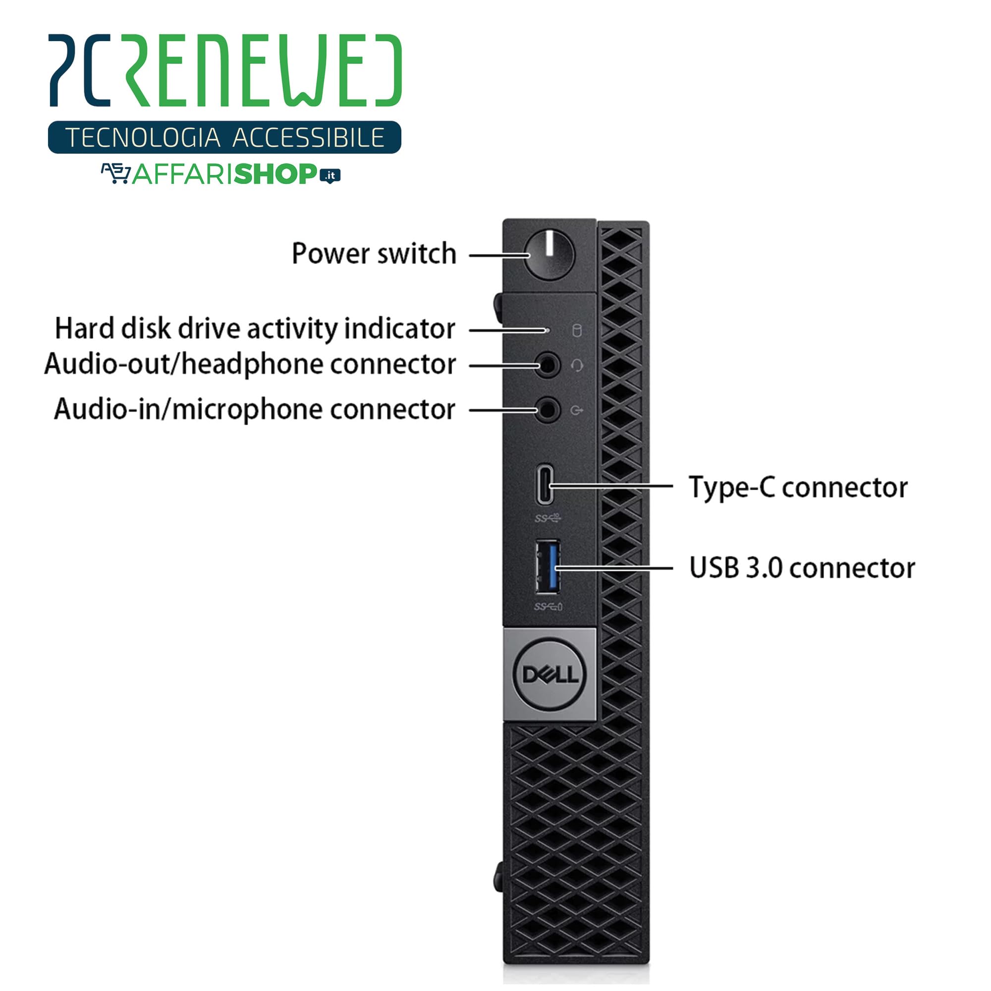 PCRENEWED Mini pc optiplex 7050 computer desktop (Ricondizionato) windows 11 pro + office 2021 | CPU I5 7500t | Ram 16GB| SSD M.2 256 NVME Wifi BTH mini computer (SOLO PC)