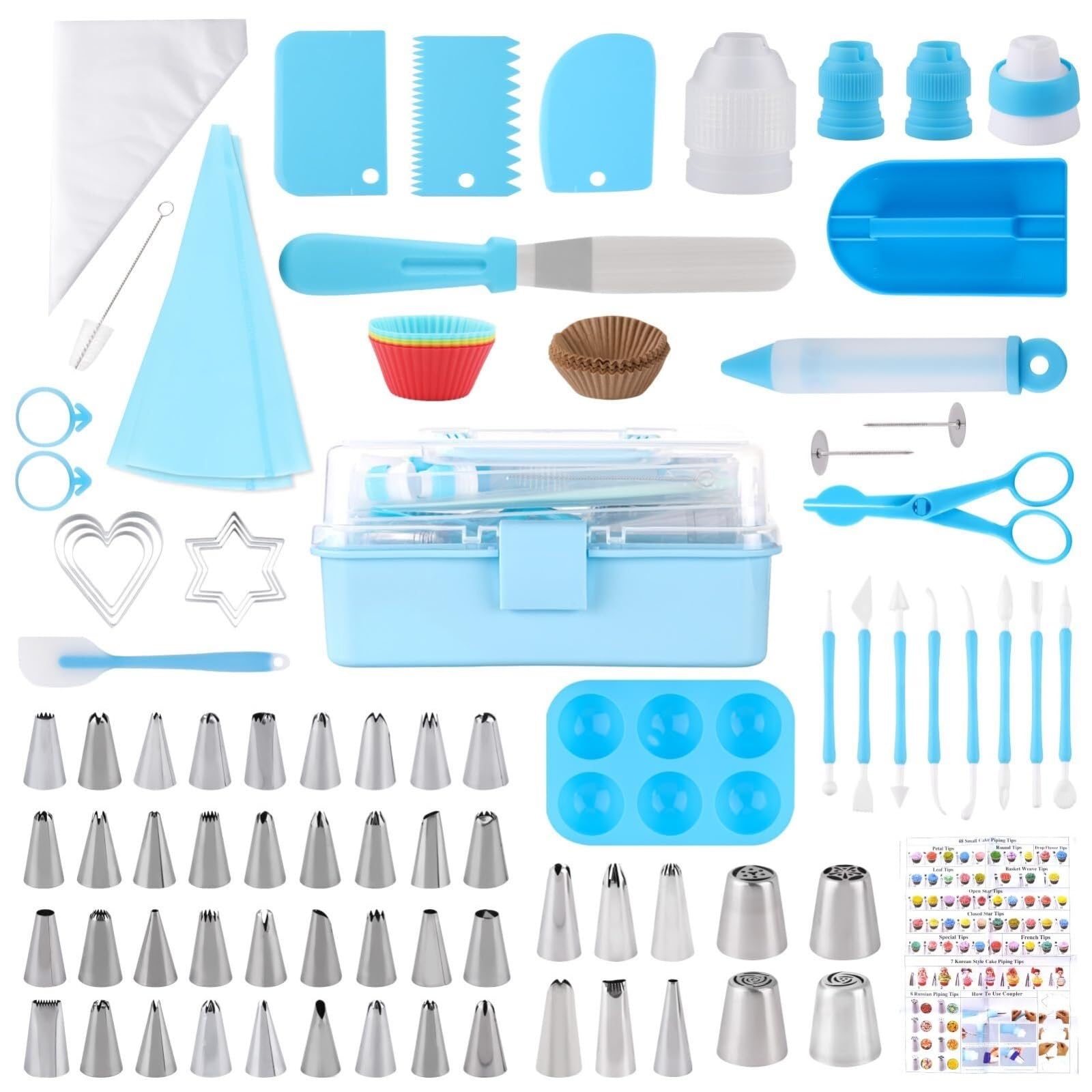 douille patisserie Kit de 138 accessoires de décoration de gâteaux, comprenant des poches à douille et des douilles, rose Décoration(Blue (236 PCS))