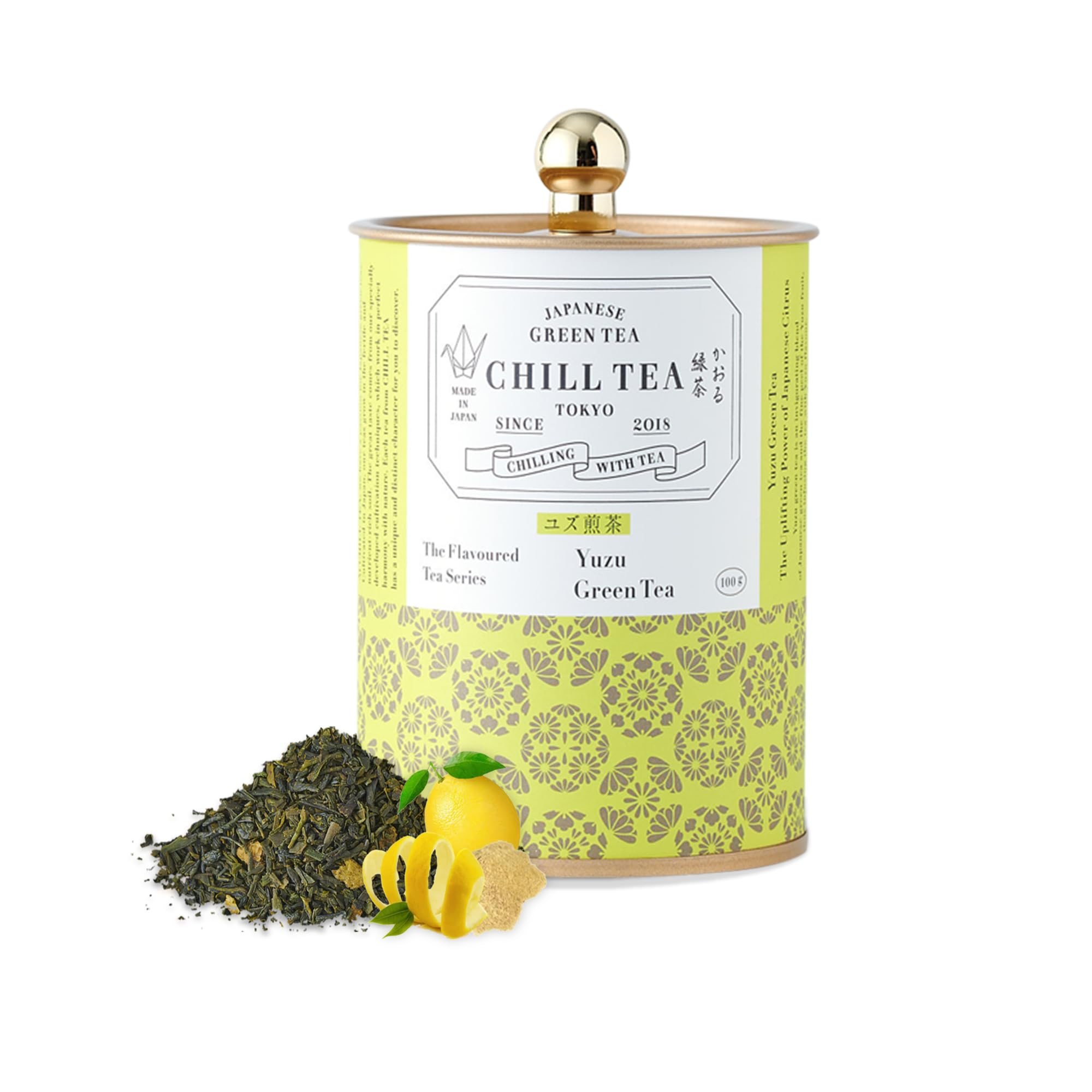 Tè verde agli agrumi Yuzu di CHILL TEA Tokyo - Tè verde 100% giapponese a foglie sfuse con agrumi giapponesi - Sapore fresco e fruttato (100g)