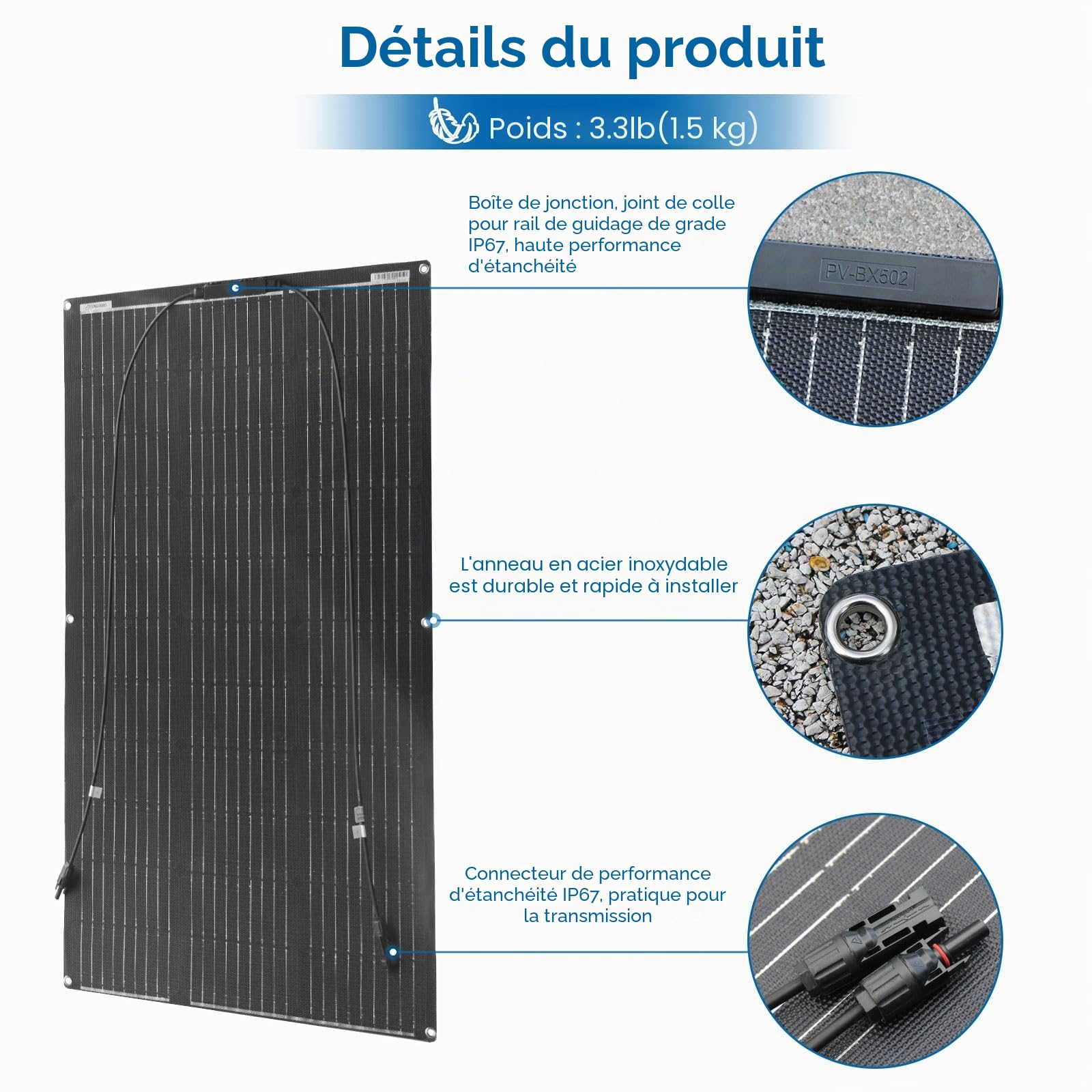 Kit Panneaux Solaires Flexibles etfe 200W 2 Pièces 100W ETFE chargeur Solaire Flexible 20A contrôleur charge Solaire pour camping-car, voiture, camping