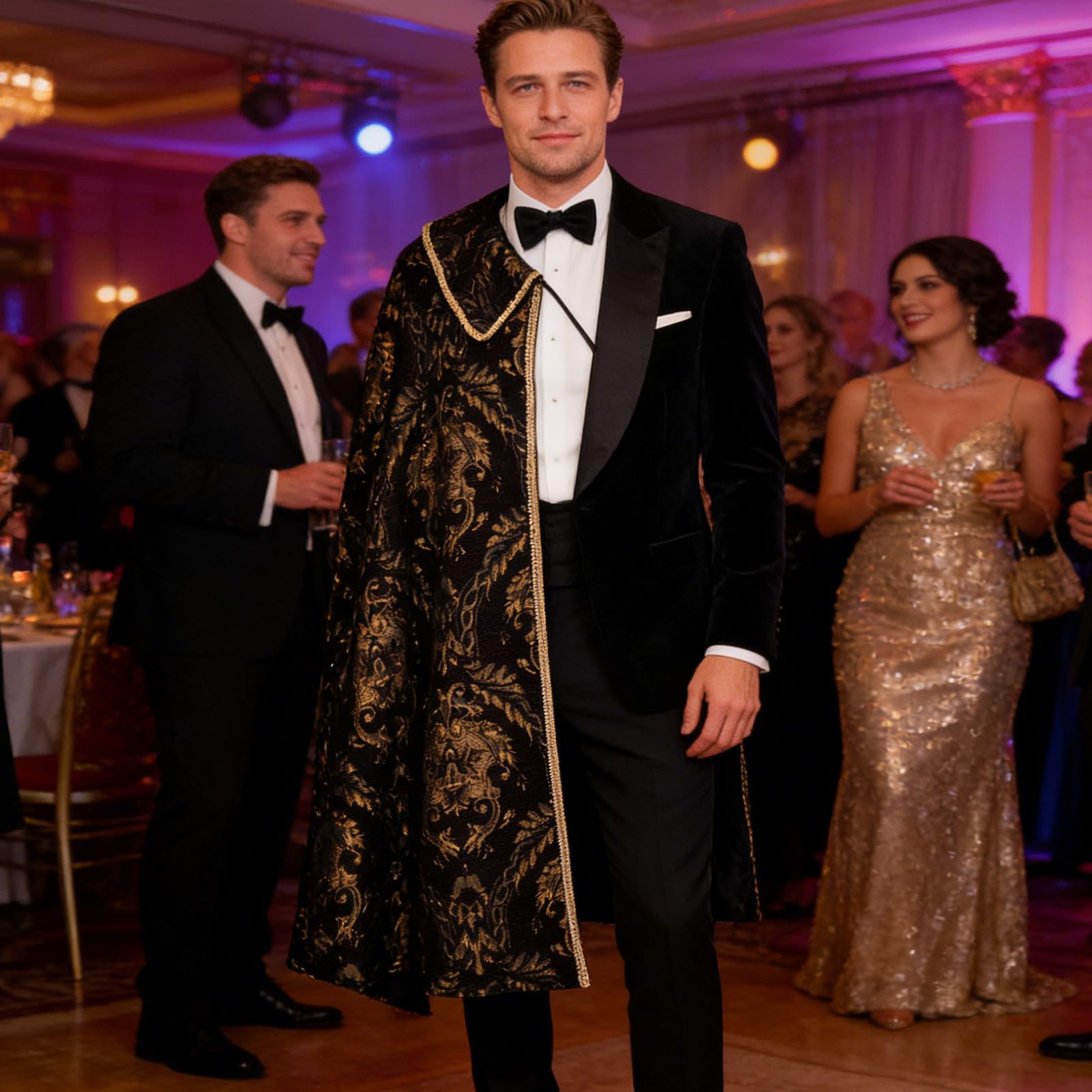Mantello medievale, elegante costume medievale da spalla con motivo broccato, mantello appositamente per uomini, per festival di Halloween, cosplay, spettacoli teatrali e