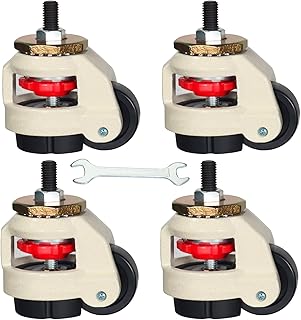 2 Inch Leveling Machine Stem Casters Set of 4, Leveling Caster Wheels Heavy Duty with Nylon Wheel, Retractable Rubber Leveling Foot for Workbench, Machine, Equipment