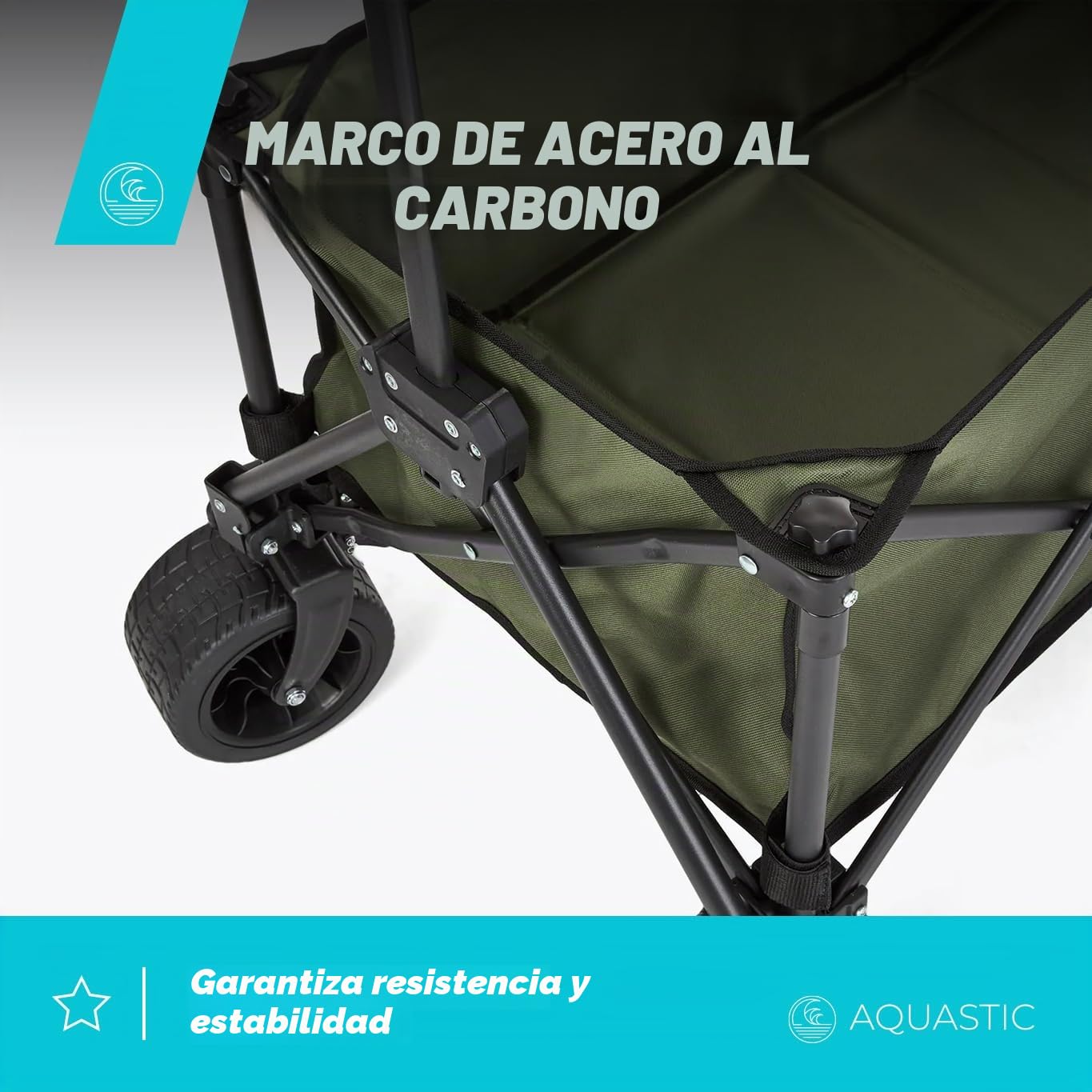 AQUASTIC Carrito con Ruedas portatodo Caro Carro de Mano de Transporte con Ruedas Resistentes de PVC Ideal Carro de jardín y Playa con Respaldo Ajustable Oliva