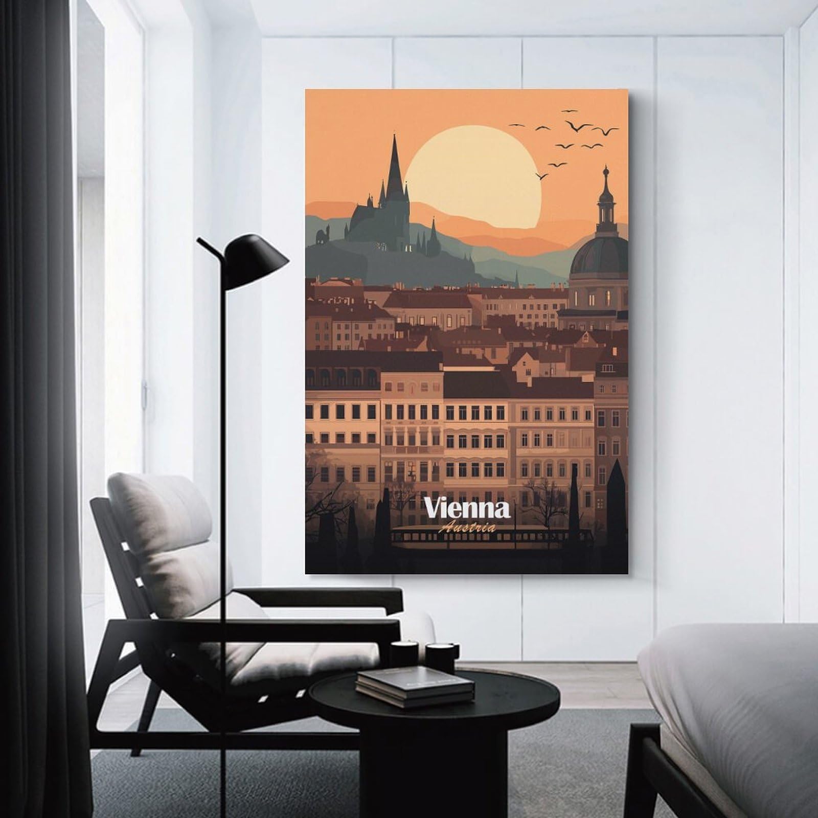 Junmoney Unframe-Style-5 Wall Picture Print Vienna Cityscape Sunset, 08X12inch(20X30cm), For Entrance Walls, Hall Decor Or Foyers, Home Artwork For First Impressions