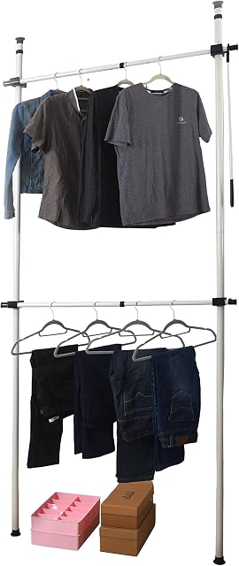 Direct Online Houseware Single Telescopic Wardrobe Organiser Hanging Rail Clothes Rack Adjustable Storage Shelving