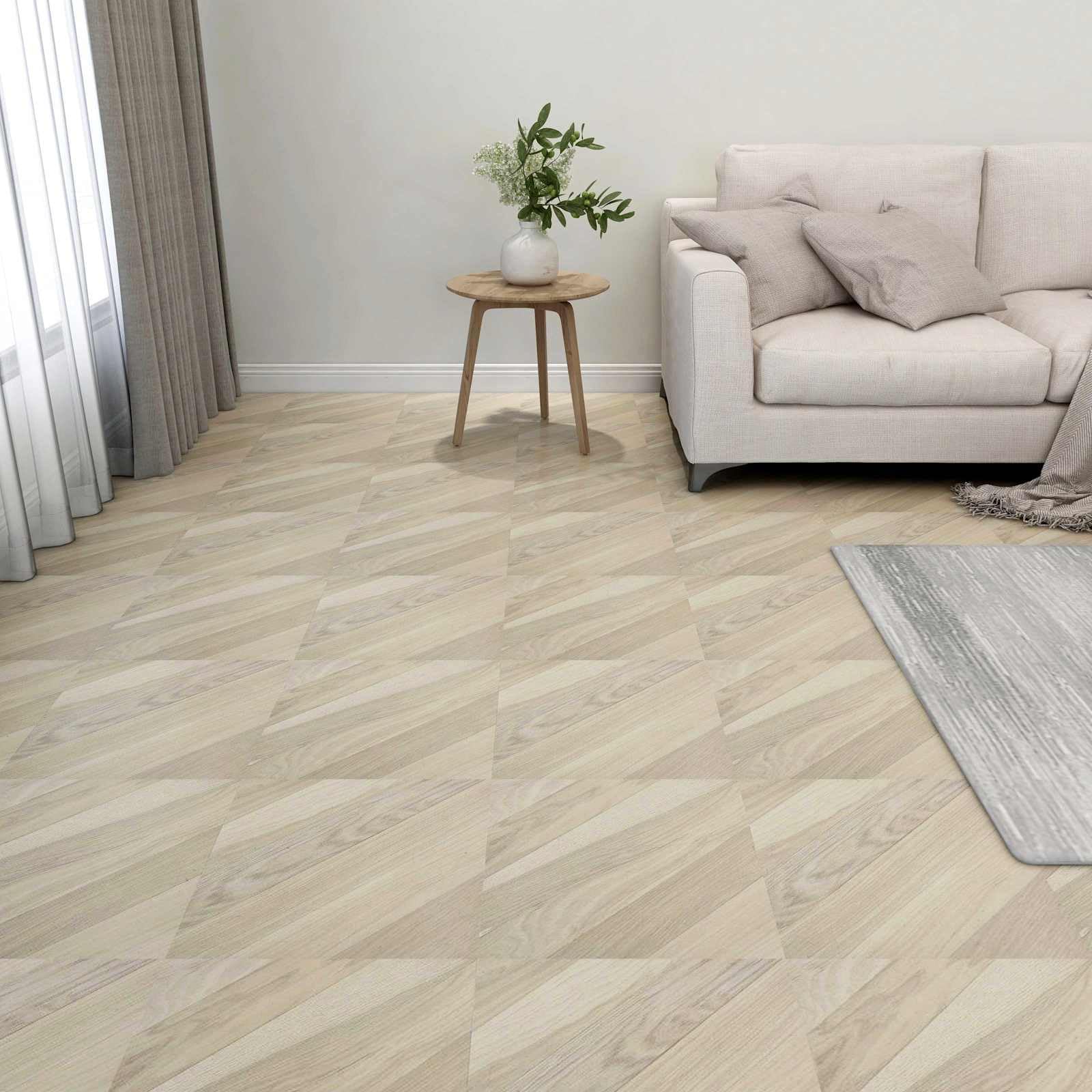 Samoprzylepne deski podłogowe, beżowe, PCW, 55 sztuk, 5,11 m², wykładzina podłogowa do salonu, sypialni, kuchni, korytarza, łazienki, z izolacją akustyczną kroków, łatwe układanie i