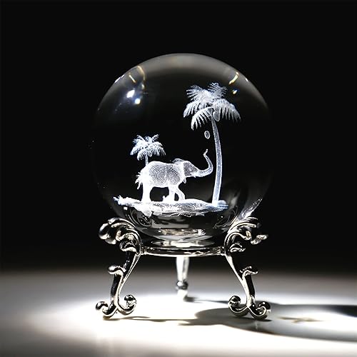 Pisapeles de bola de cristal de elefante tropical con soporte de 2362in 3D grabado con láser esferas decorativas transparente