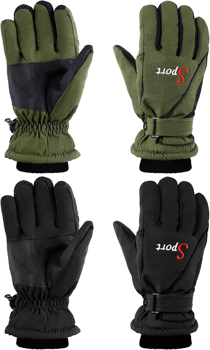 2 pares de guantes de esquí de invierno para hombres y mujeres, guantes de nieve impermeables, manoplas de Snowboard ajustables para clima frío, hombres y mujeres