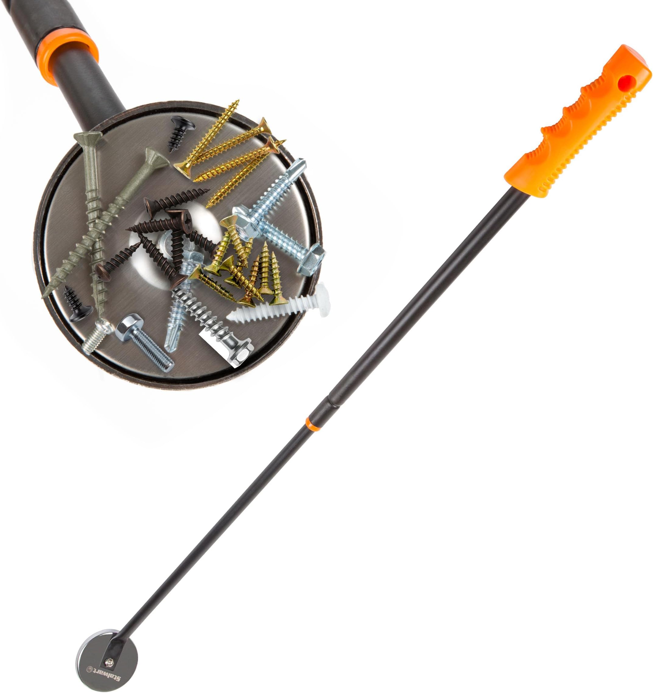 Telescoping Magnetic Pickup Tool - 40-Inch Magnet Stick with 50lb Capacity to Safely Retrieve Nails, Screws, and Metallic Objects by Stalwart (Orange)