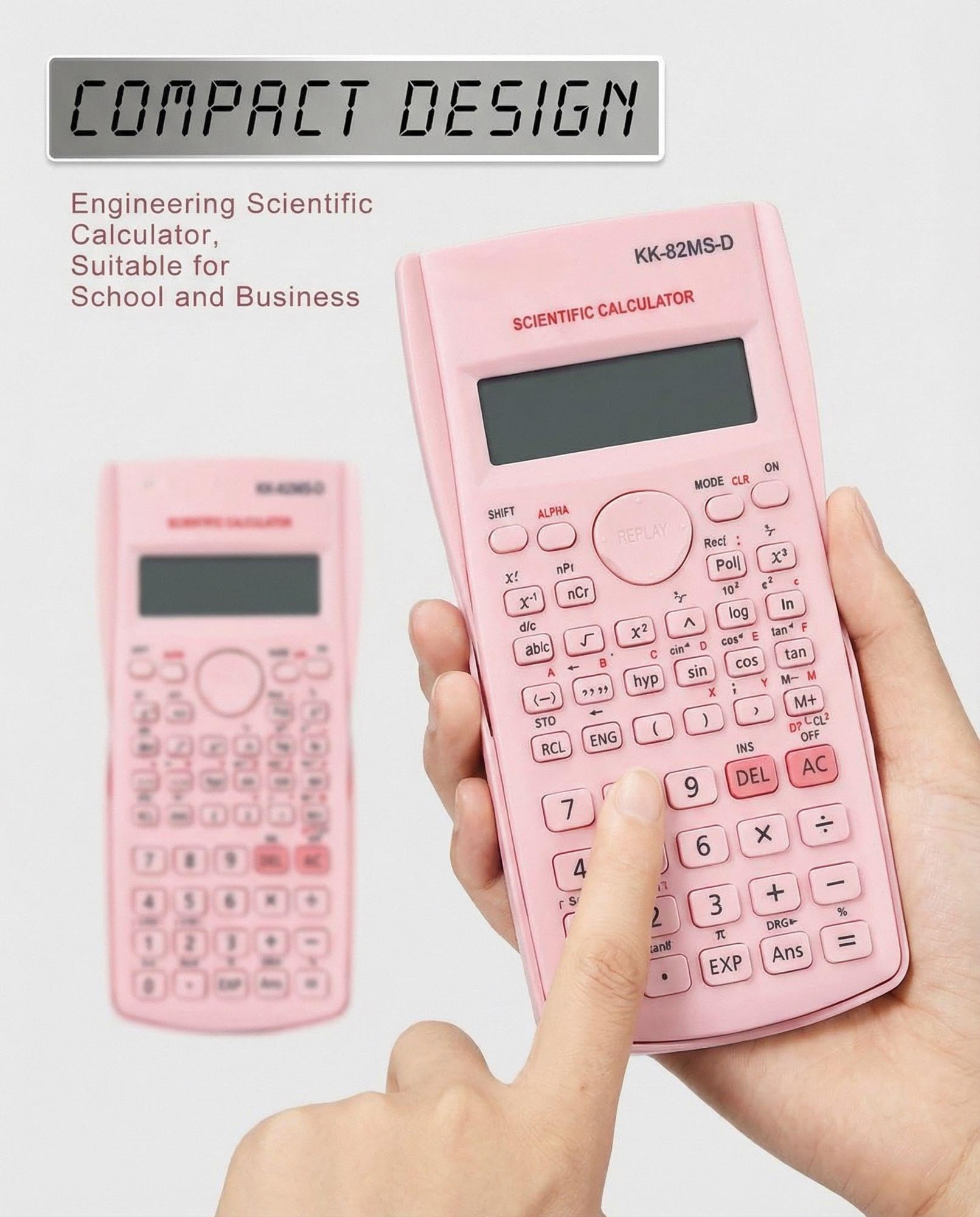 Flutesan 10 calcolatrici scientifiche a 2 linee, funzione sfusa, calcolatrice matematica, grande display, per studenti, insegnanti, aule, scuole superiori, batterie AAA incluse (rosa)