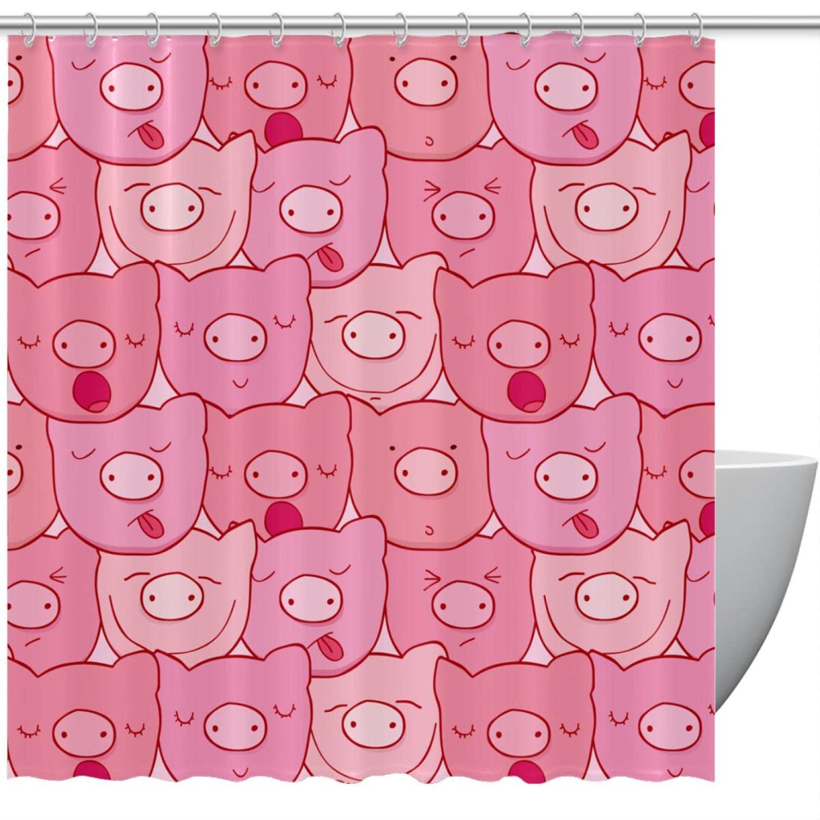 Rideau de douche cochon imperméable sans odeur avec crochets pour baignoire