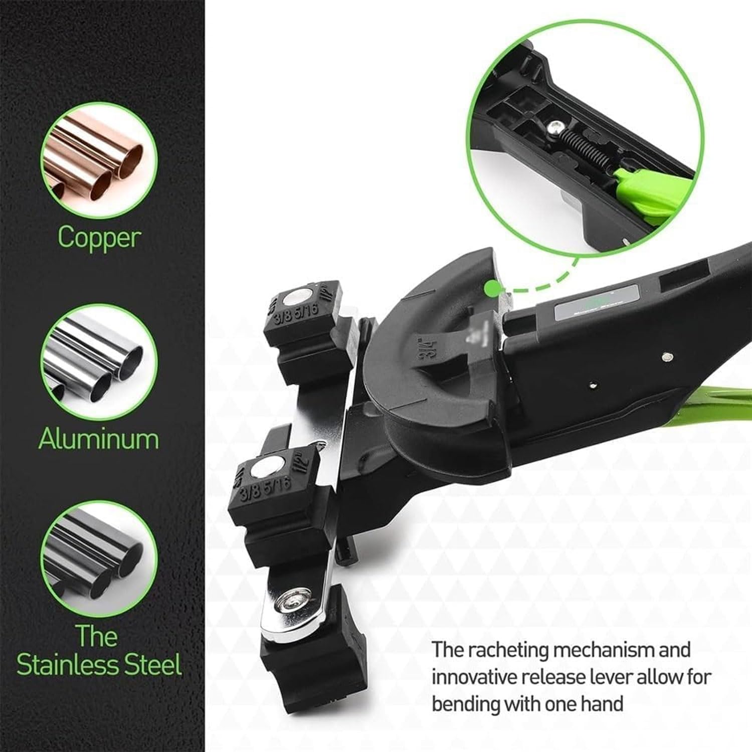 Juego de herramientas manuales para doblar tubos, herramienta de doblado de cobre y aluminio de 20 KN para tuberías de 6 a 22 mm, trinquete de 90° hacia adelante y hacia atrás para aplicaciones de