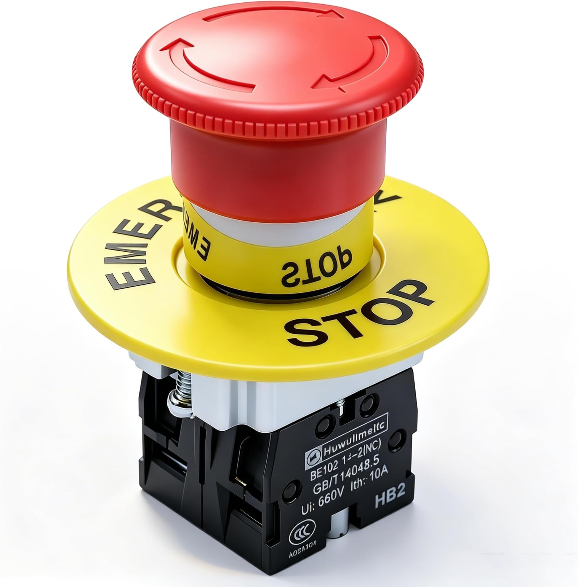 mxuteuk 2NC 22mm Emergency Stop Push Button Switch Red Mushroom Equipment e Stop Shut Off Switch AC 660V 10A HB2-BS544