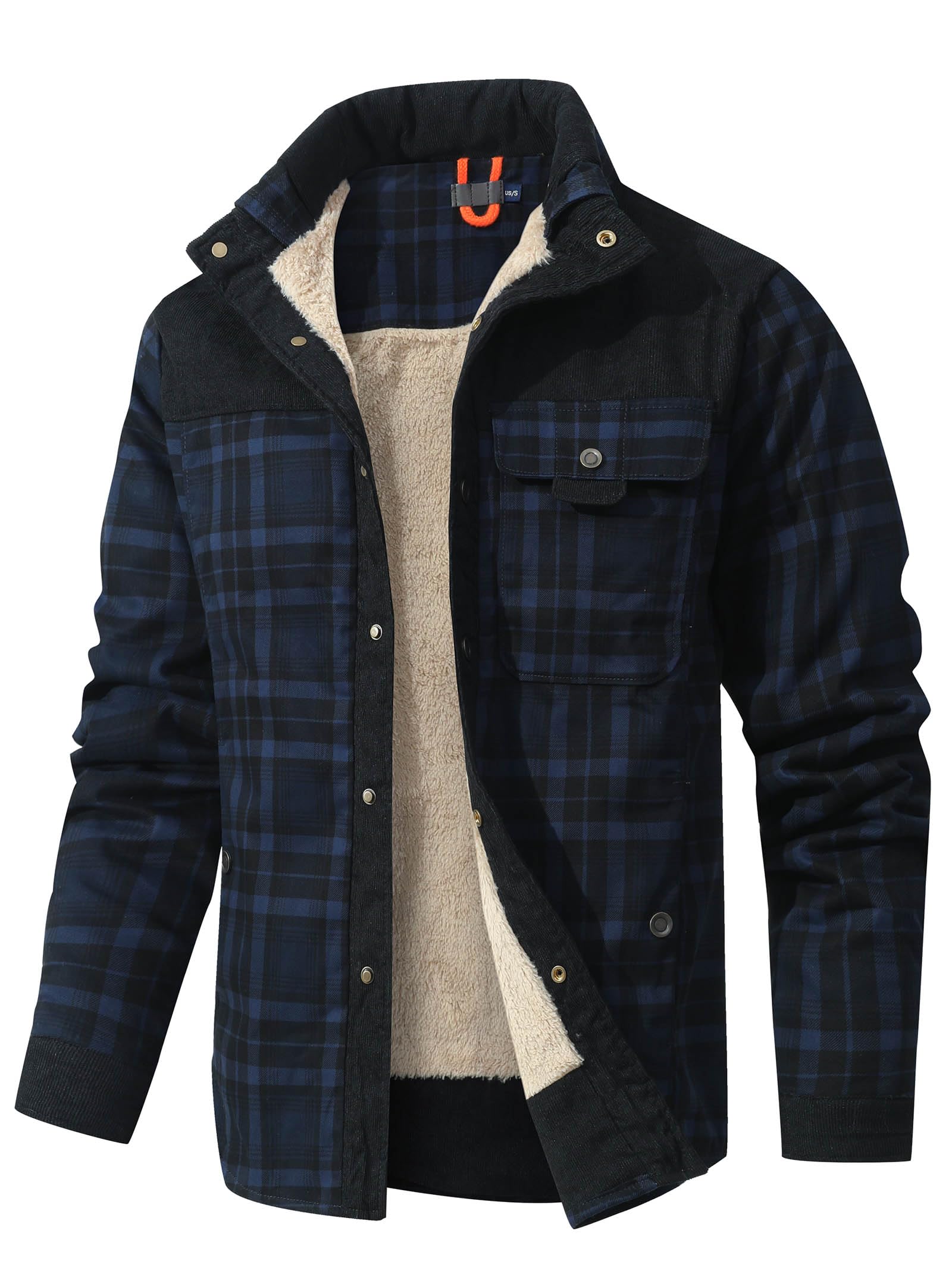 HYPESTFIT Men's Corduroy Plaid Sherpa Lined Flannel Shirt Jacket Fleece Coat