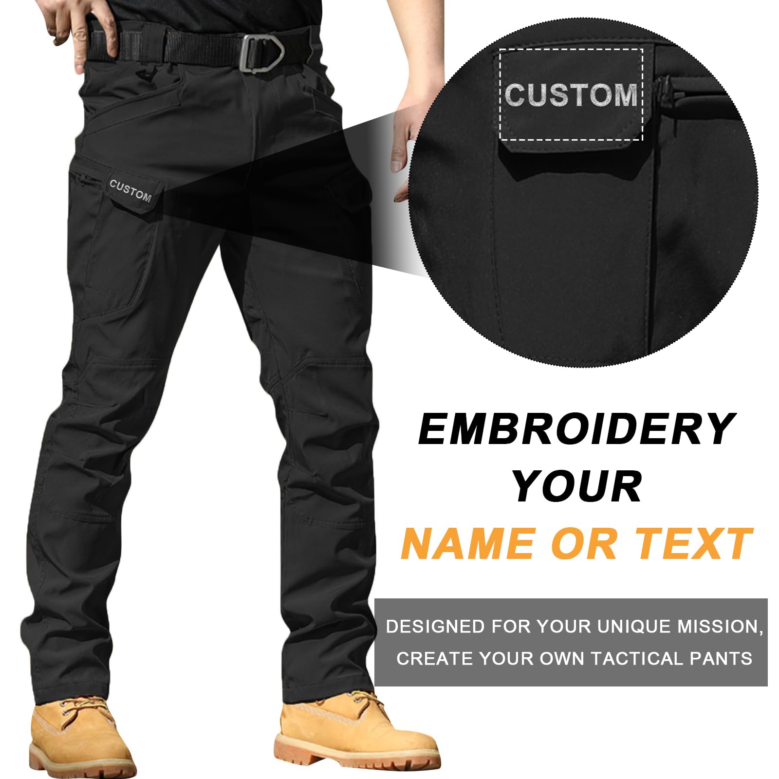 Tactical Pants for Men,Cargo Pants for Men with Personalized Embroidered Text,Mens Hiking Pants Waterproof Multi Pockets