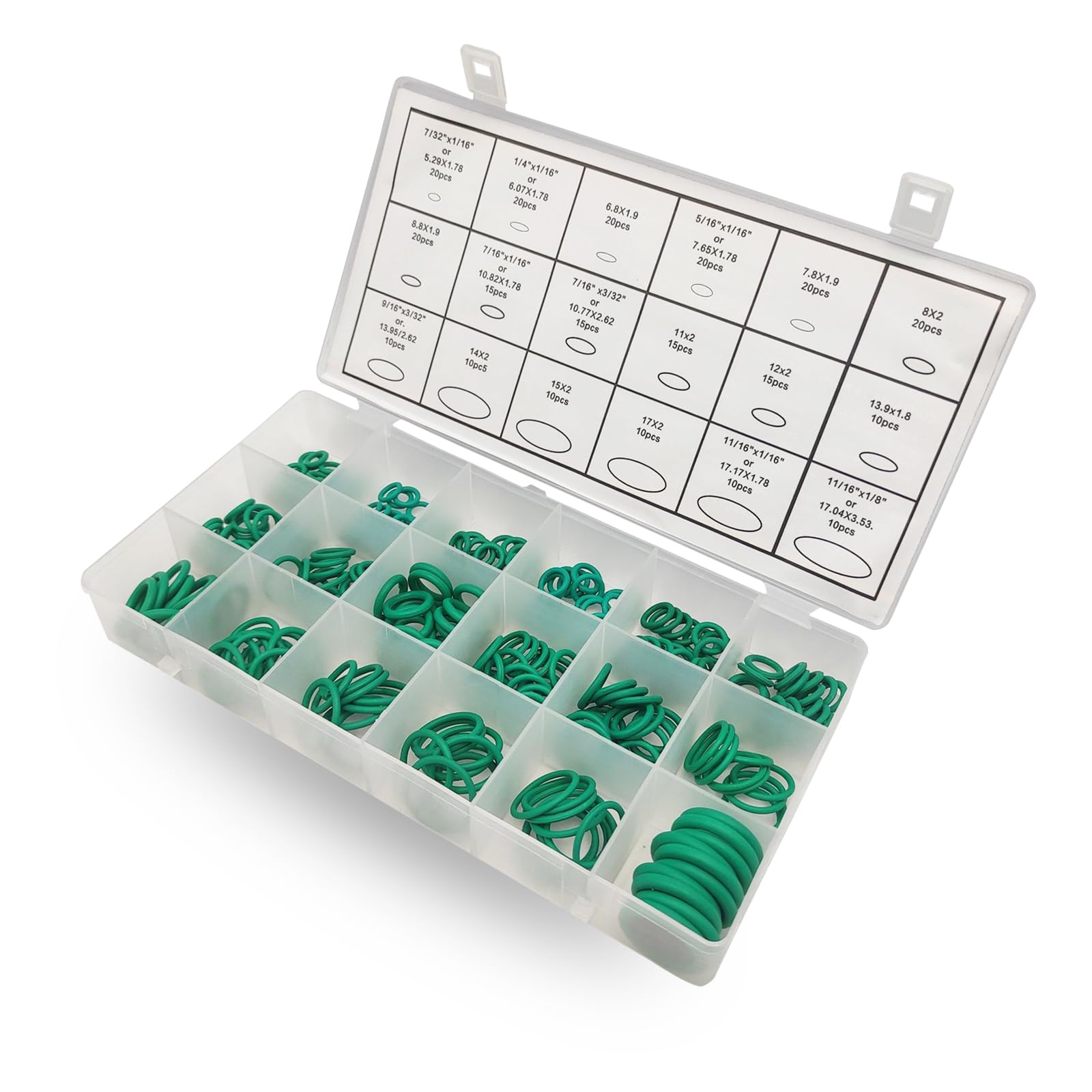 Pack-270 Car O-Ring Seal Kit, High Pressure Resistant Flexible Rubber Gasket with Quick Identification Transparent Storage Box, Multi-Functional Repair Washer Set, Universal for Cars (Green)