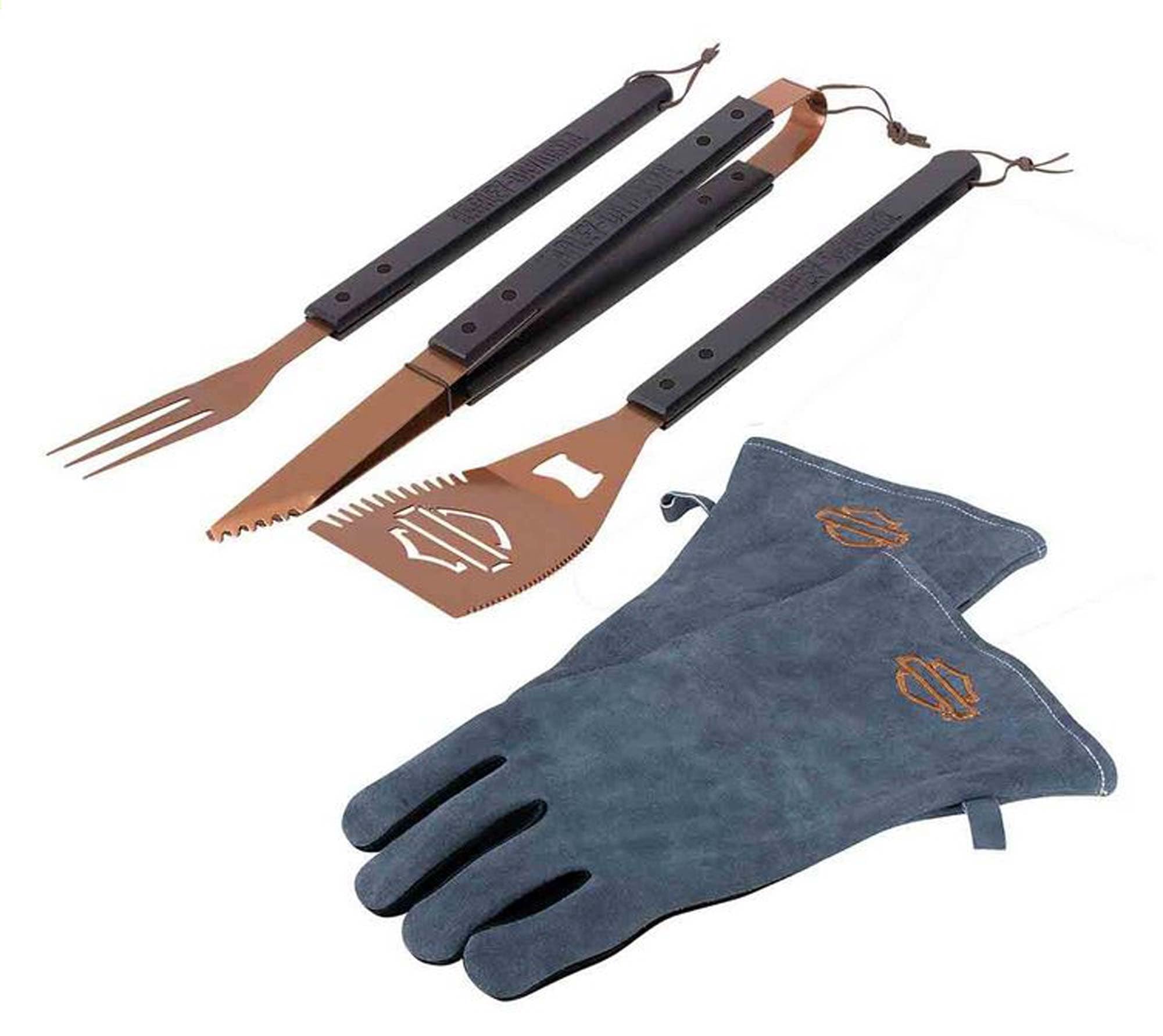 Harley-DavidsonGrill Tool Set with Gloves, Stainless-Steel Barbecue 5-Piece Set