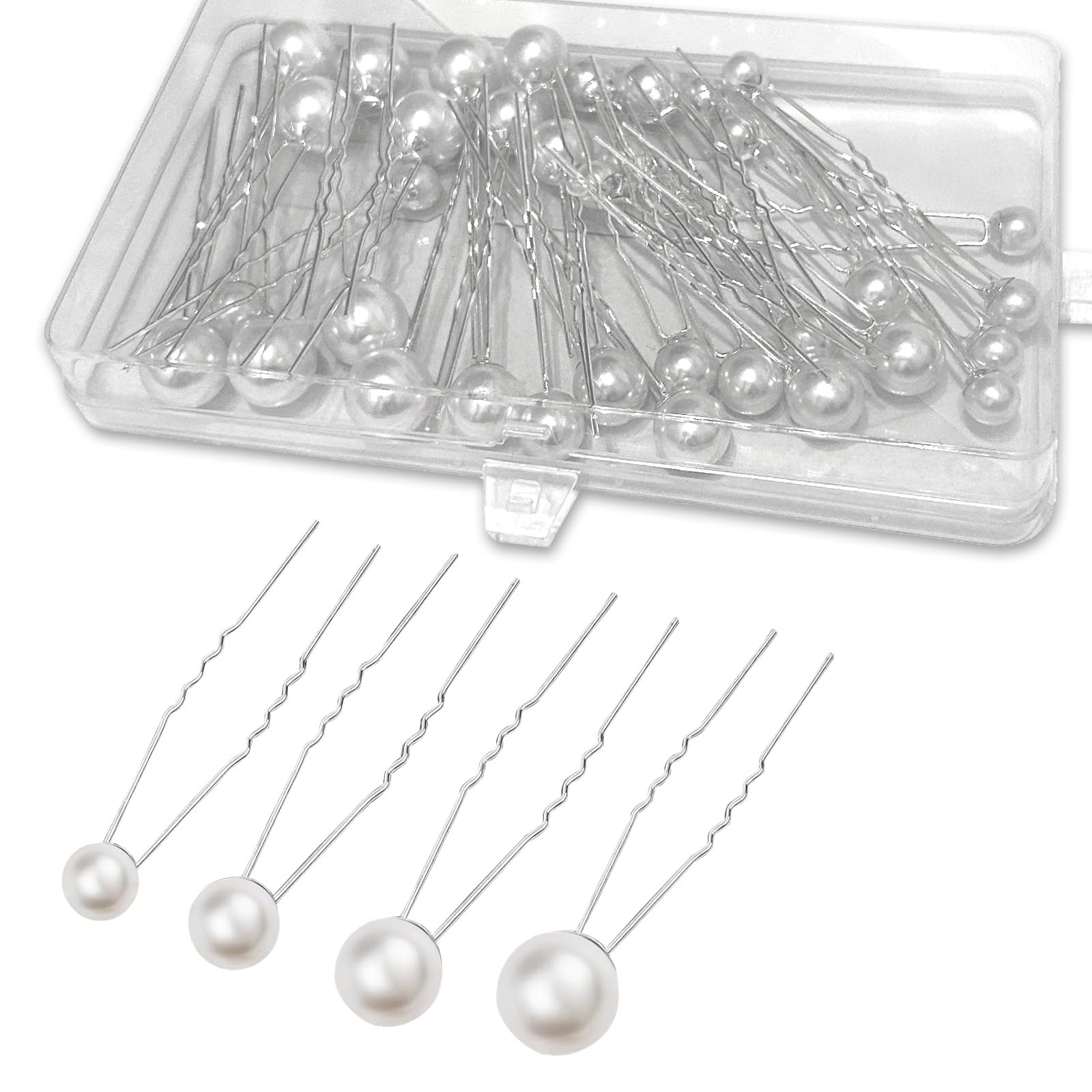 LHOEST 40PCS Pearl Hair Accessories Pins Silver for Girls Women U-Shaped Bridal Hair Accessories for Wedding 4 Sizes Pearls hair accessories for Women's Jewellery