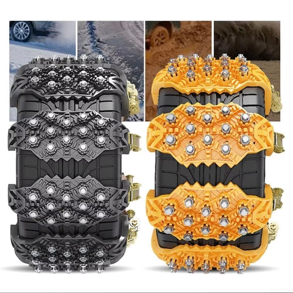 Lot de 4 chaînes à neige antidérapantes pour pneus de voiture, sangles de traction en acier TPU avec boucles réglables pour routes verglacées, terrains boueux et sécurité de conduite en plein air