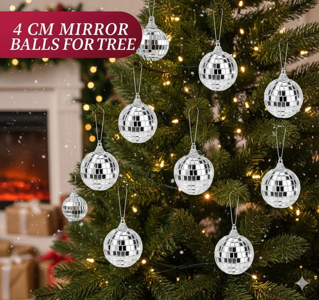 Avanti Creations 4 cm Mirror Disco Balls – Pack of 12 | Christmas Tree Hanging Ornaments | Silver Disco Party Decoration Balls | Home, Wedding & Xmas Décor Accessories 1