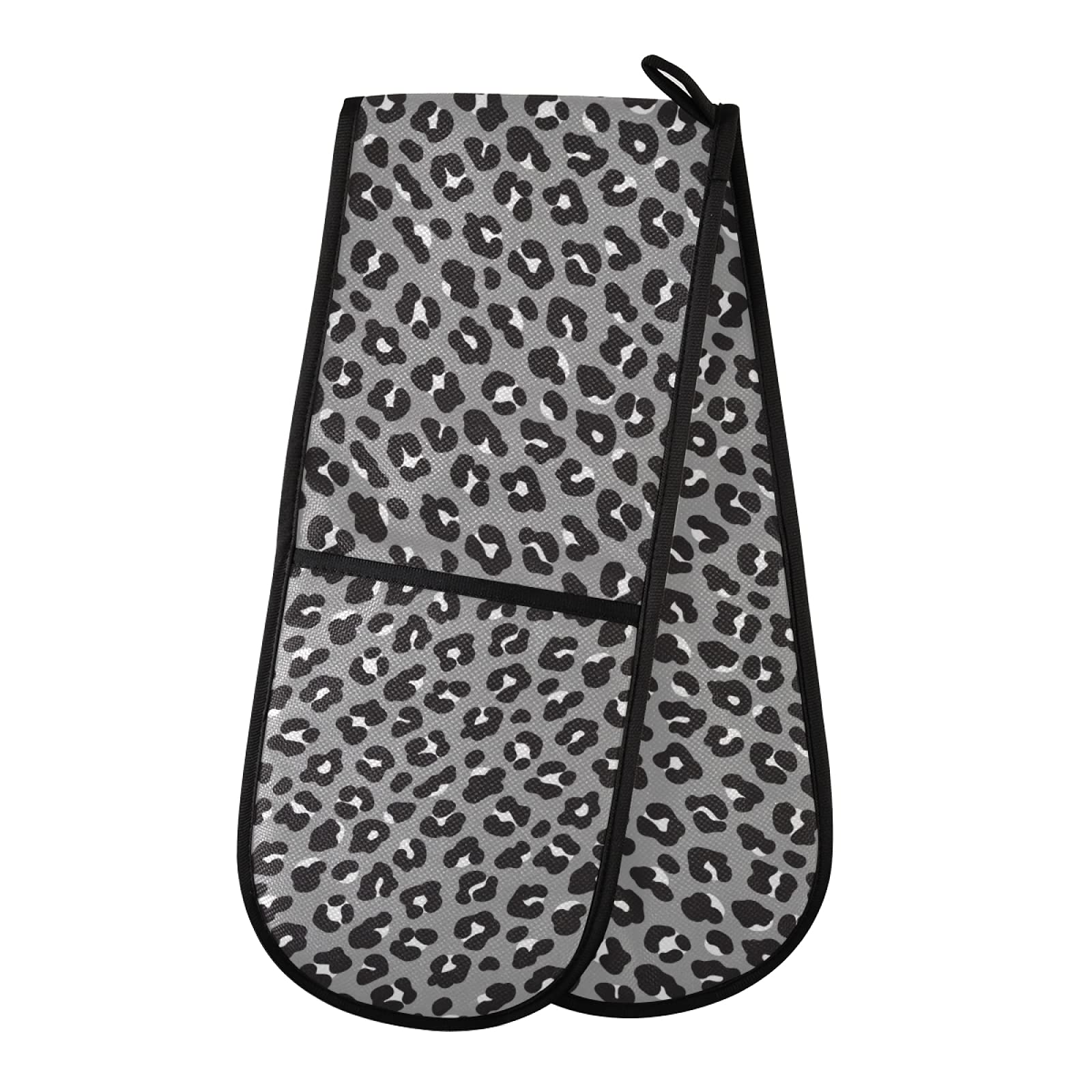 Puxuqu Multicolor Oven Gloves Double Oven Mitts Gloves, Grey Leopard Print Heat Resistant Oven Gloves For Baking Bbq Kitchen Cooking Gloves