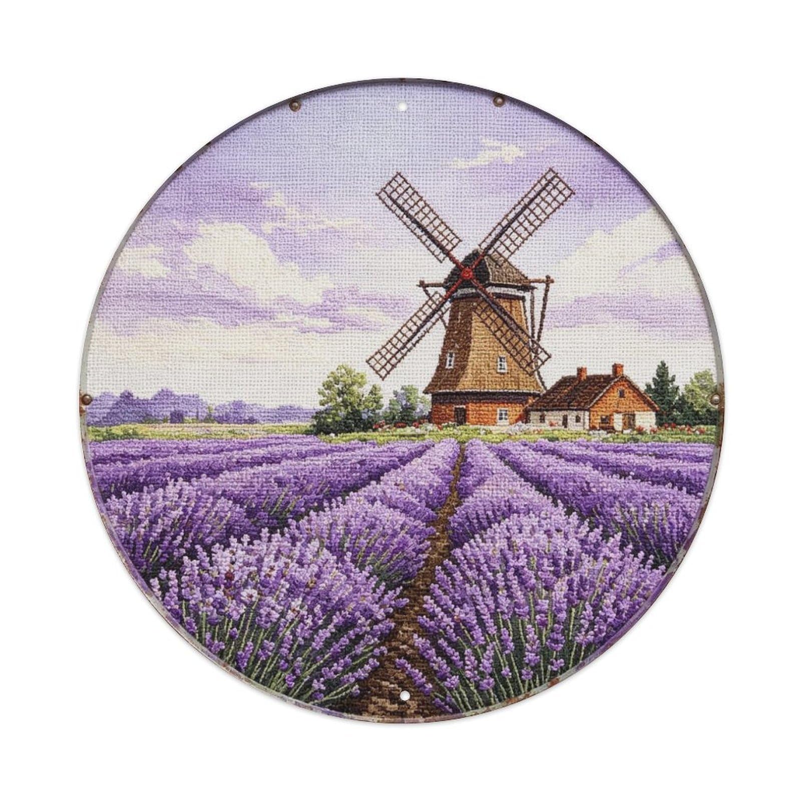 Dutch Windmill Lavender Embroidery Metal Tin Sign Plaque