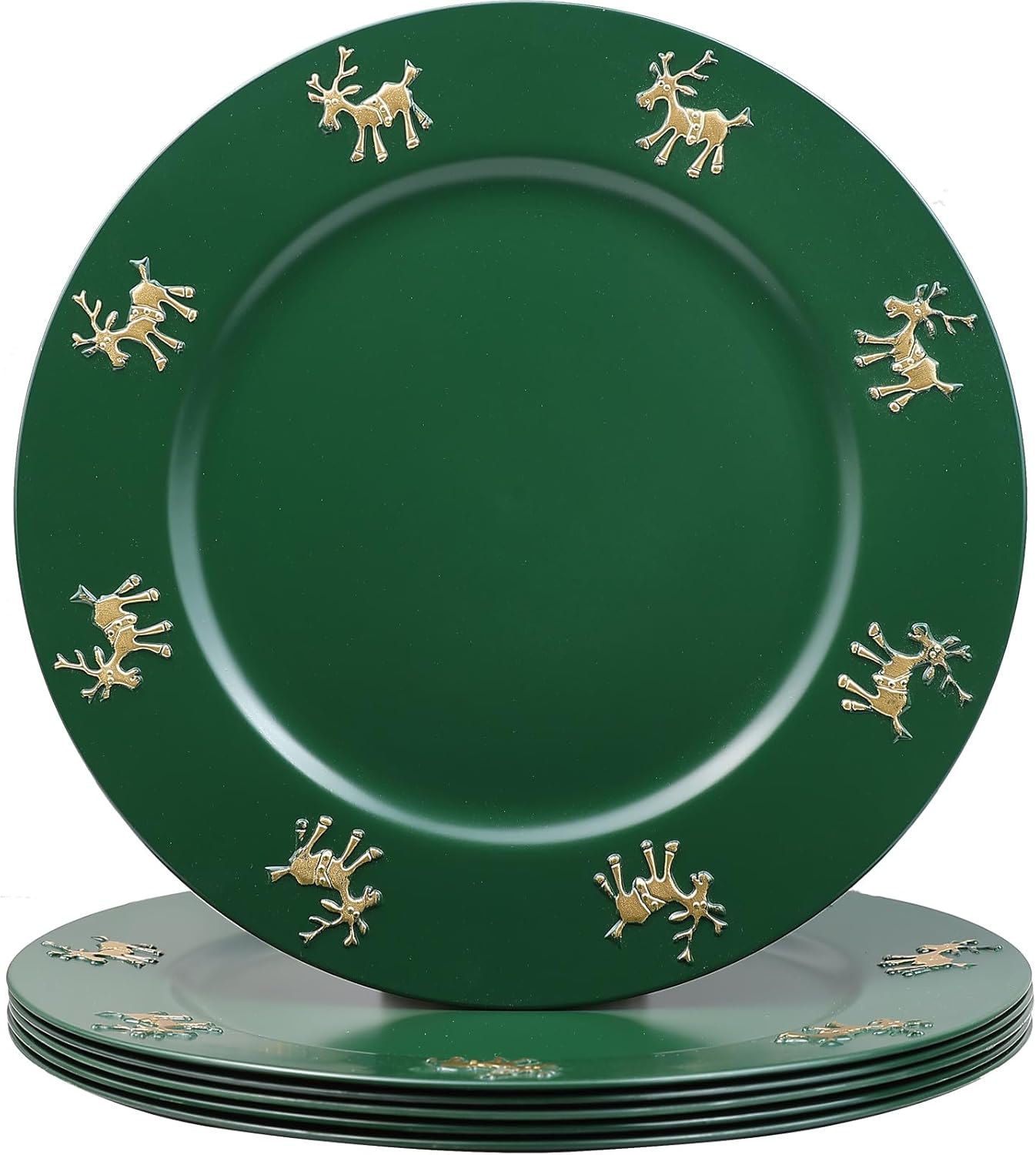 Christmas Reindeer Green Charger Plates Set of 6