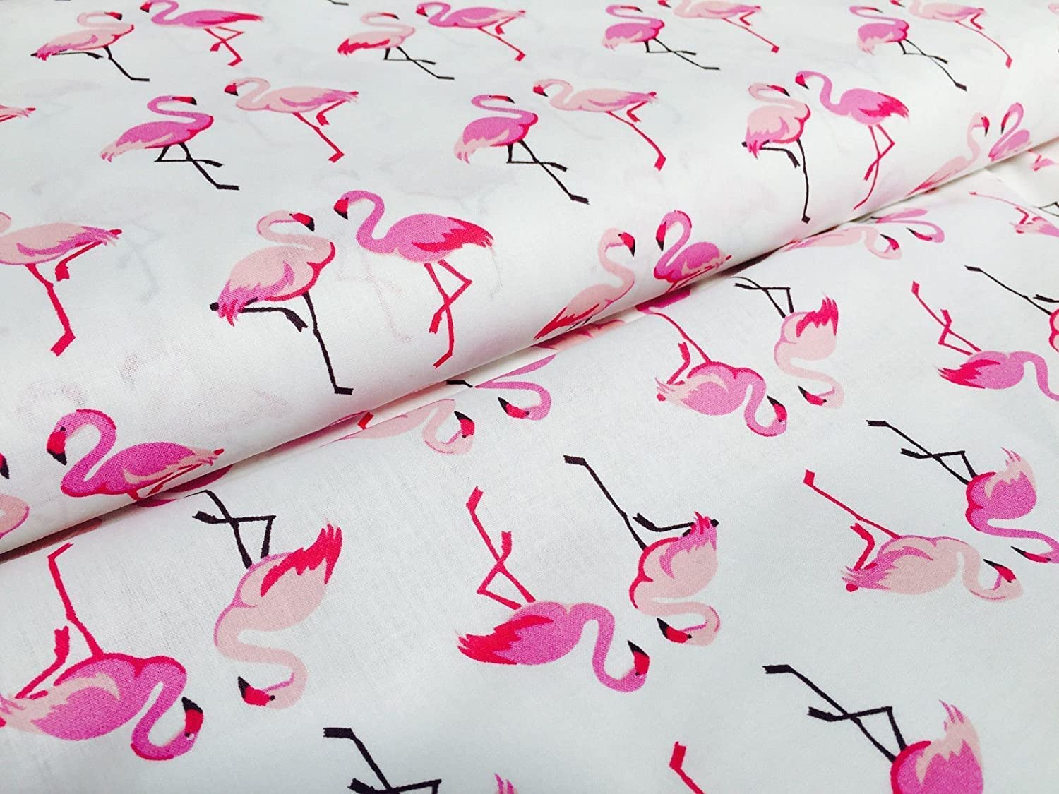 LushFabric Pink Flamingo 100% Cotton Poplin Fabric Bird Print Material Home Decor - 150cm Wide - White (1 Metre) - Image 4