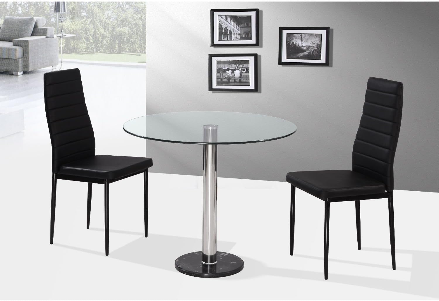 Romford 90cm Round Glass Dining Table With 2 Chairs In Black Two Person Dining Set 2 Dining Chairs Amazon Co Uk