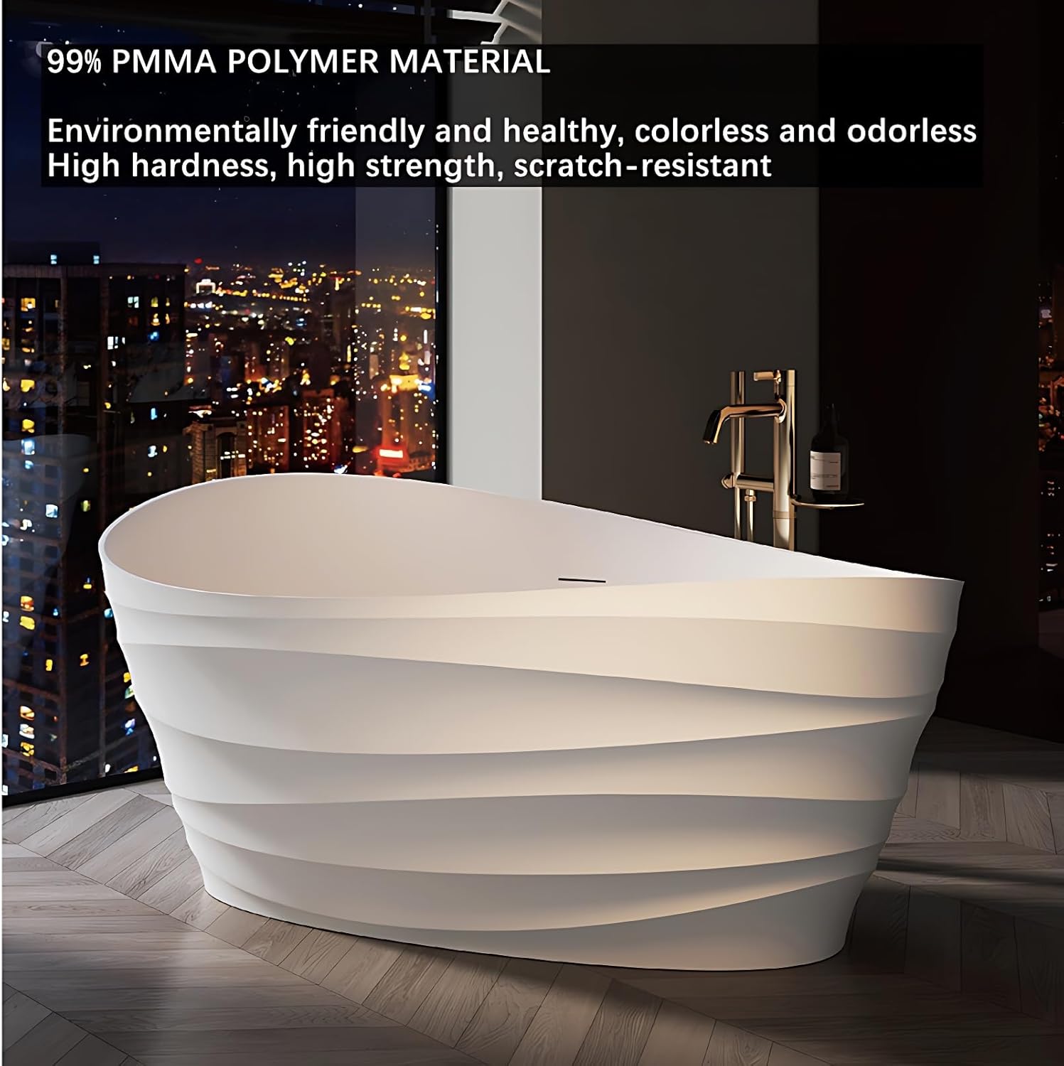 Luxury Modern Freestanding Bathtub – Oval Stone Resin Soaker Tub with Ergonomic Design, Non-Slip Surface & Drain for Contemporary Bathrooms (BLACK, 62"(L) x34"(W) x28"(H))