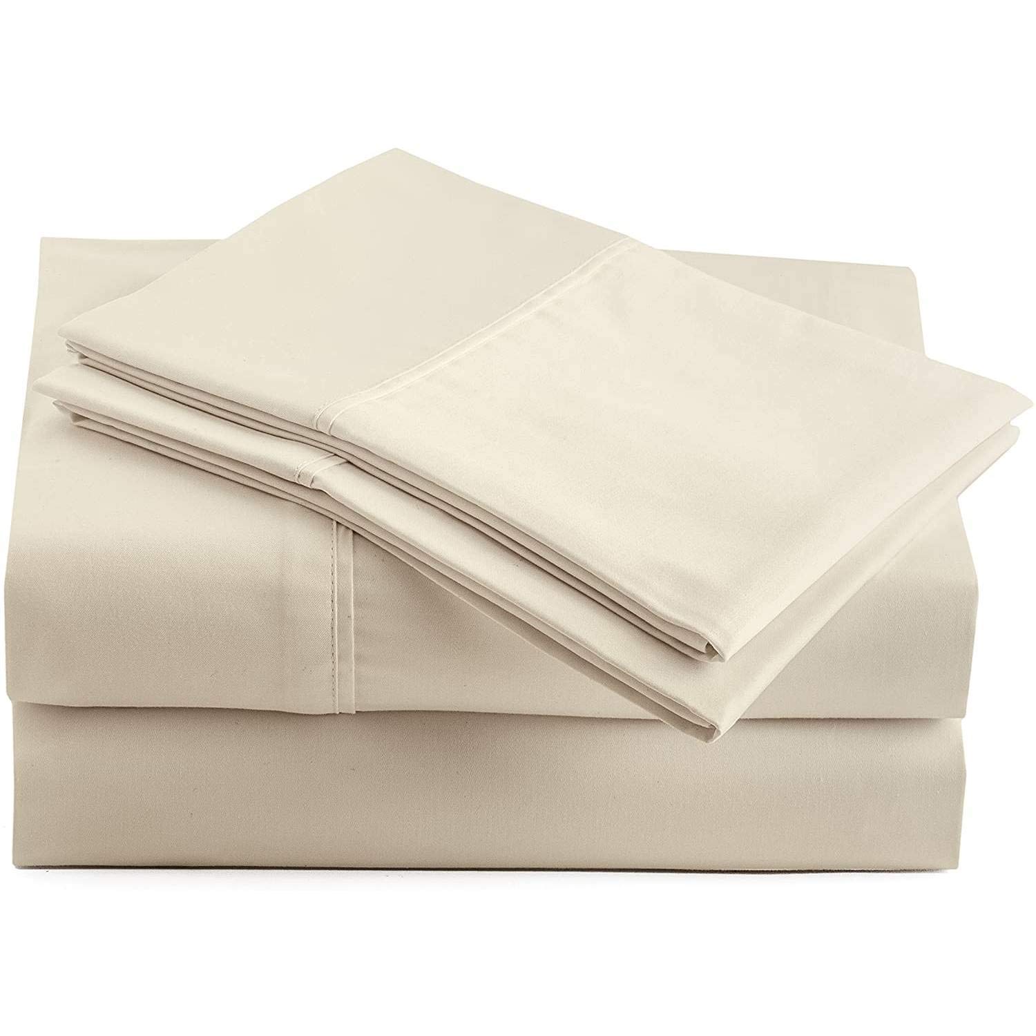 Olympic Queen Sheets Set, 100% Egyptian Cotton, Luxury 600 Thread Count, 4 Pc Super Queen Sheets Sets, Soft & Breathable, Snug Fit, 16" Deep Pocket Fitted Sheet, 2 Pillowcases & 1 Flat Sheet, Ivory