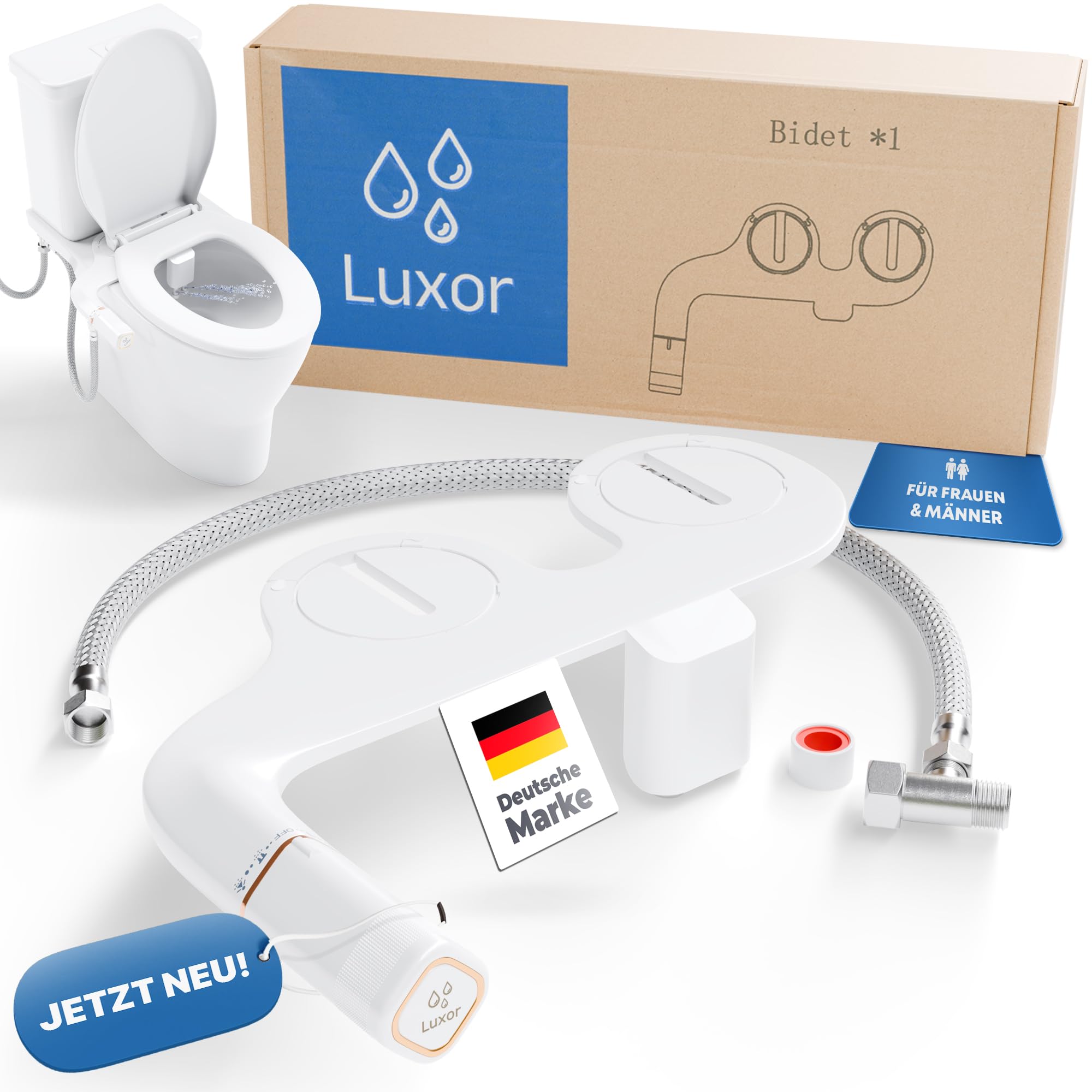 Luxor Insert de bidet pour les toilettes – Embout WC pour adultes avec double buse [femmes et hommes] | Pression d'eau réglable et montage facile | Nettoyage hygiénique enfin grâce à la douche de