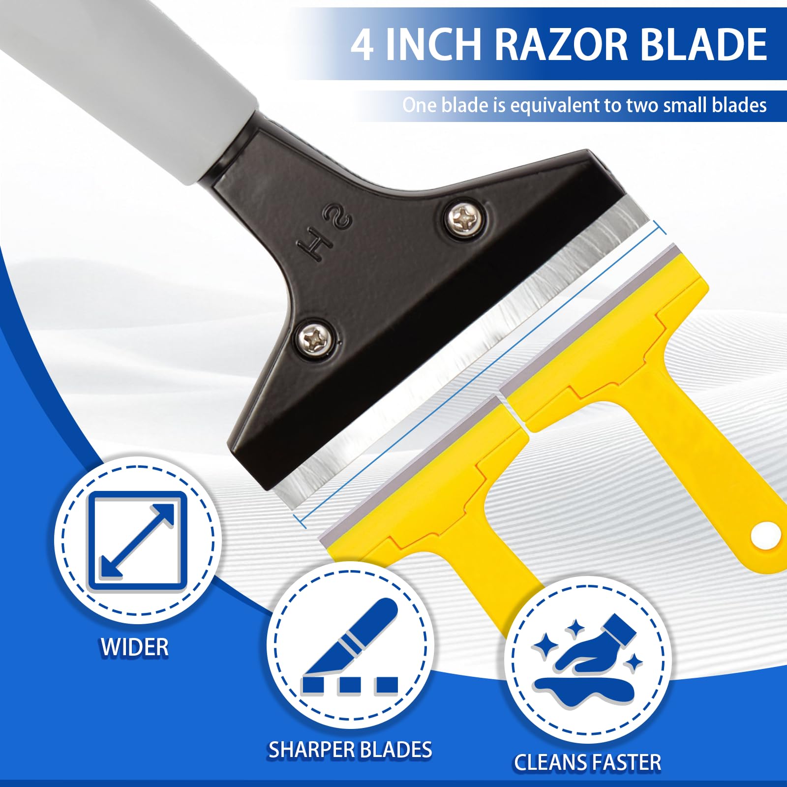 Rascador de piso de cuchilla, herramienta rascadora, rascador de piso de metal de 4 pulgadas con 10 cuchillas de metal adicionales, rascador de pintura de mango largo, ideal para limpiar estufas,