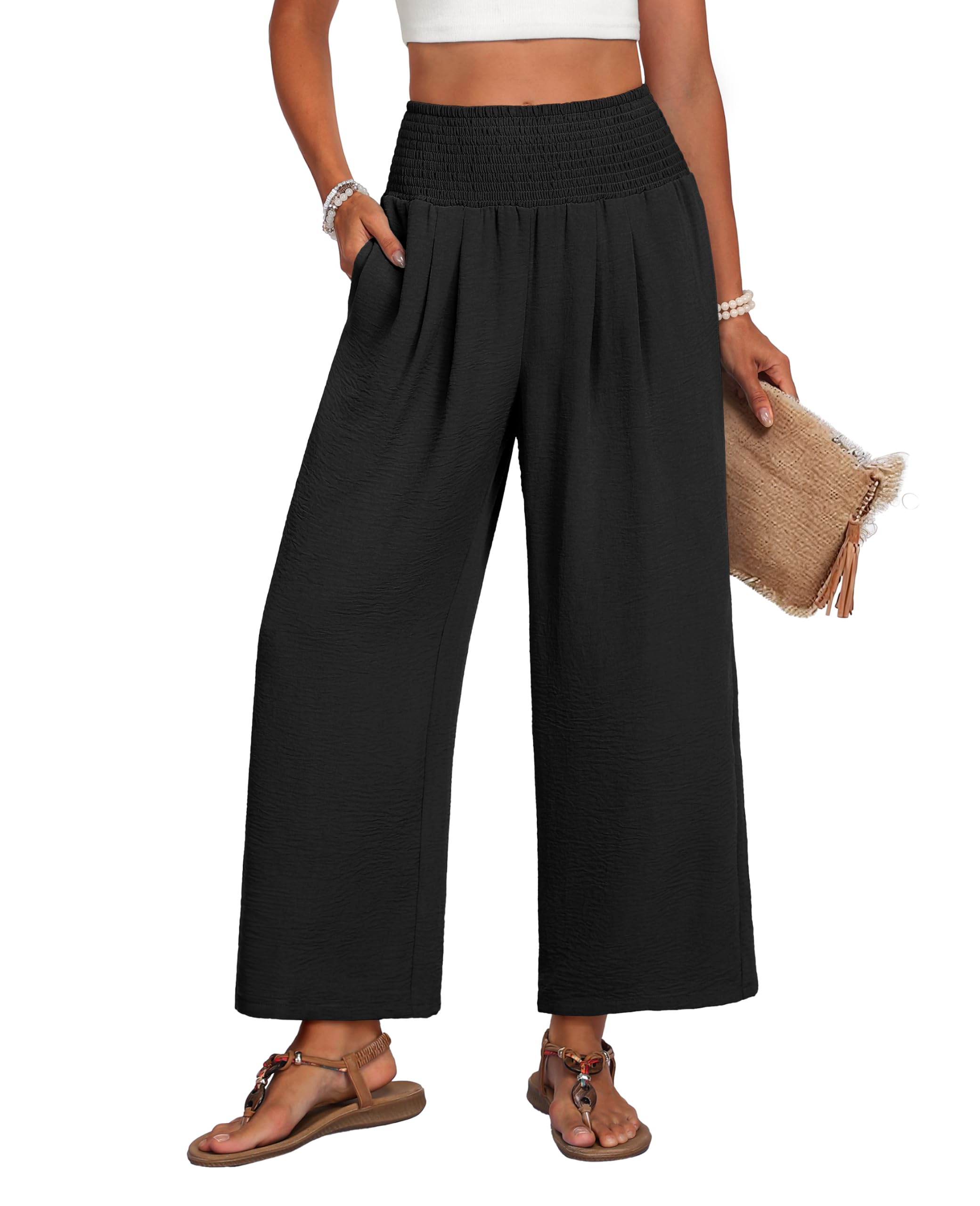 Lepunuo Womens Wide Leg Palazzo Pants Casual Trousers with Pockets