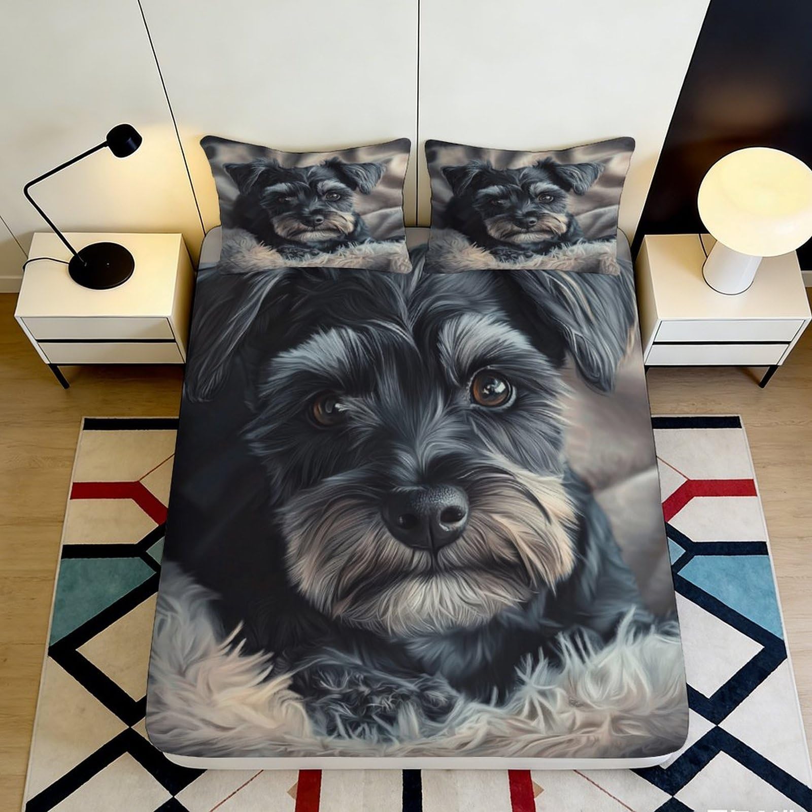 Pnayamiorkfel Style-1 3D Printed Black Schnauzer Dog Fitted Sheet Microfiber Soft Mattress Cover For Bedroom Dorm Home Decor Easy Care 90X200x25cm
