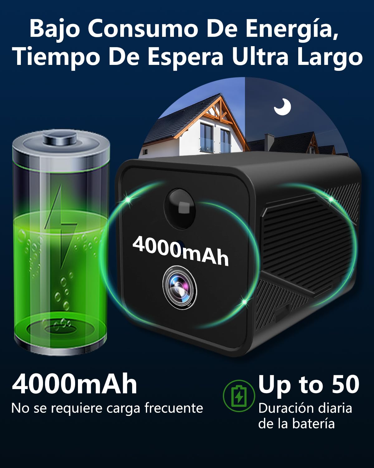 Mini Camara Espia WiFi, 4K Camara de Vigilancia Inalambrica de Bajo Consumo con 50 Días de Autonomía, Detección de Movimiento IA, Visión Nocturna, con Prueba en la Nube de 30 Días para Hogar/Mascota