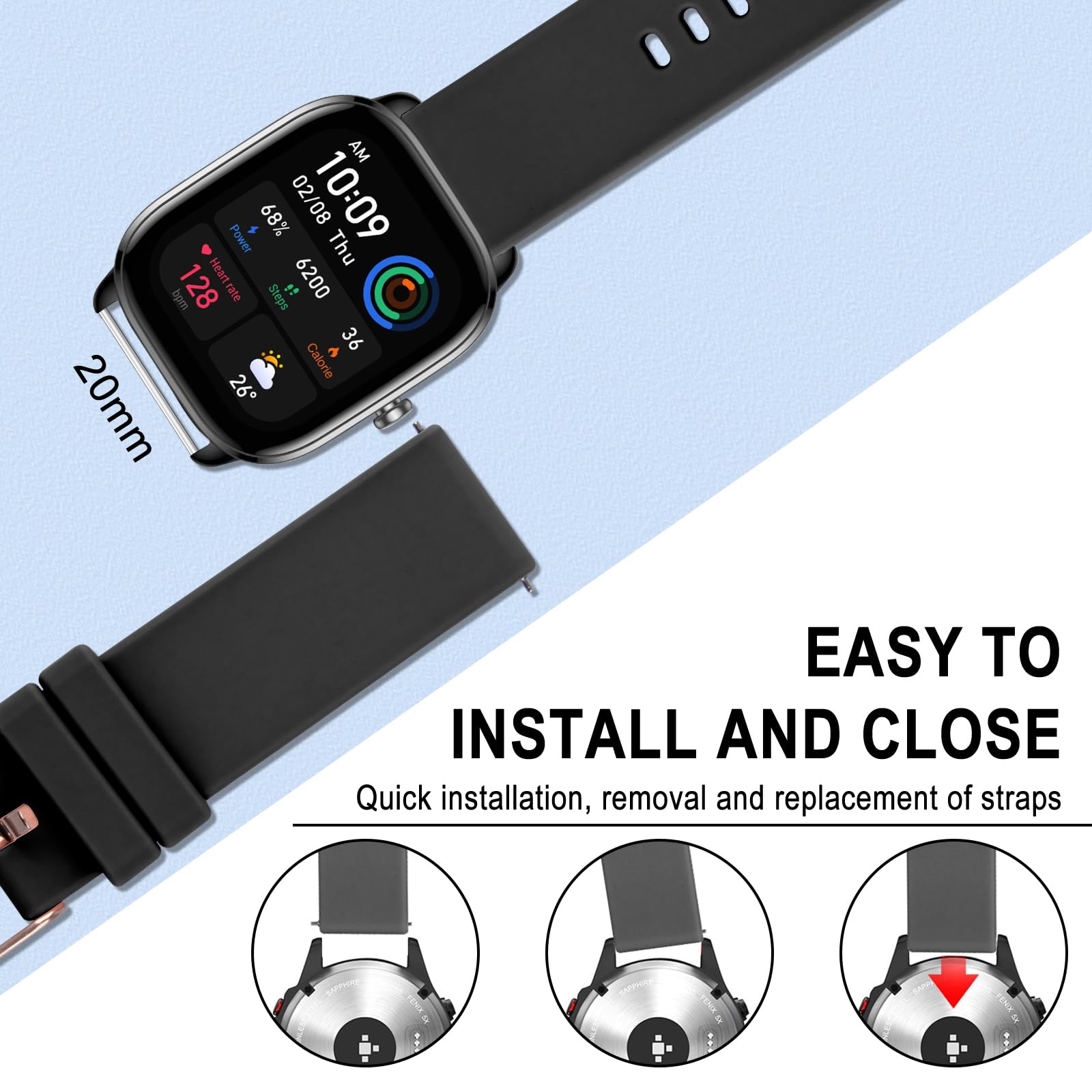 Cinturino Pelle 20mm Per Amazfit Active/GTS/GTR - Compatibile Con
