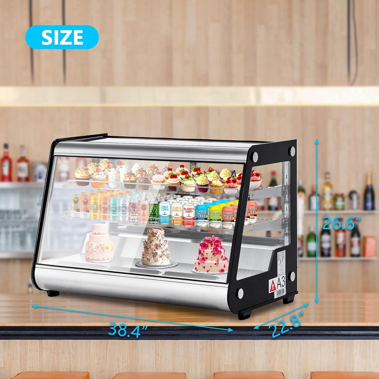 Commercial Display Refrigerator 6.5 Cu Ft, Countertop Refrigerated Display Case with LED Lighting for Bakery, Cafe, 110V/176W