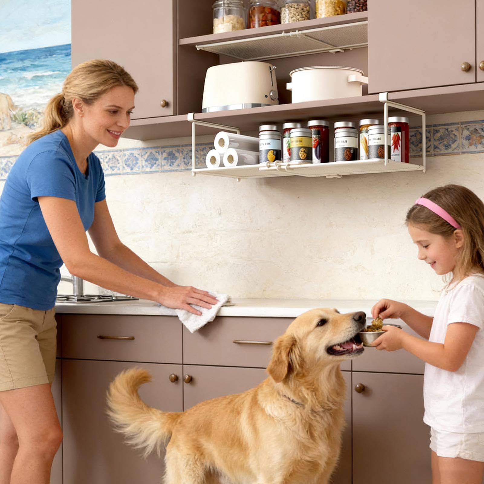 Cesto portaoggetti sotto armadio – Supporto allungabile | Griglia regolabile per casa, cucina, dispensa, camera da , bancone ufficio