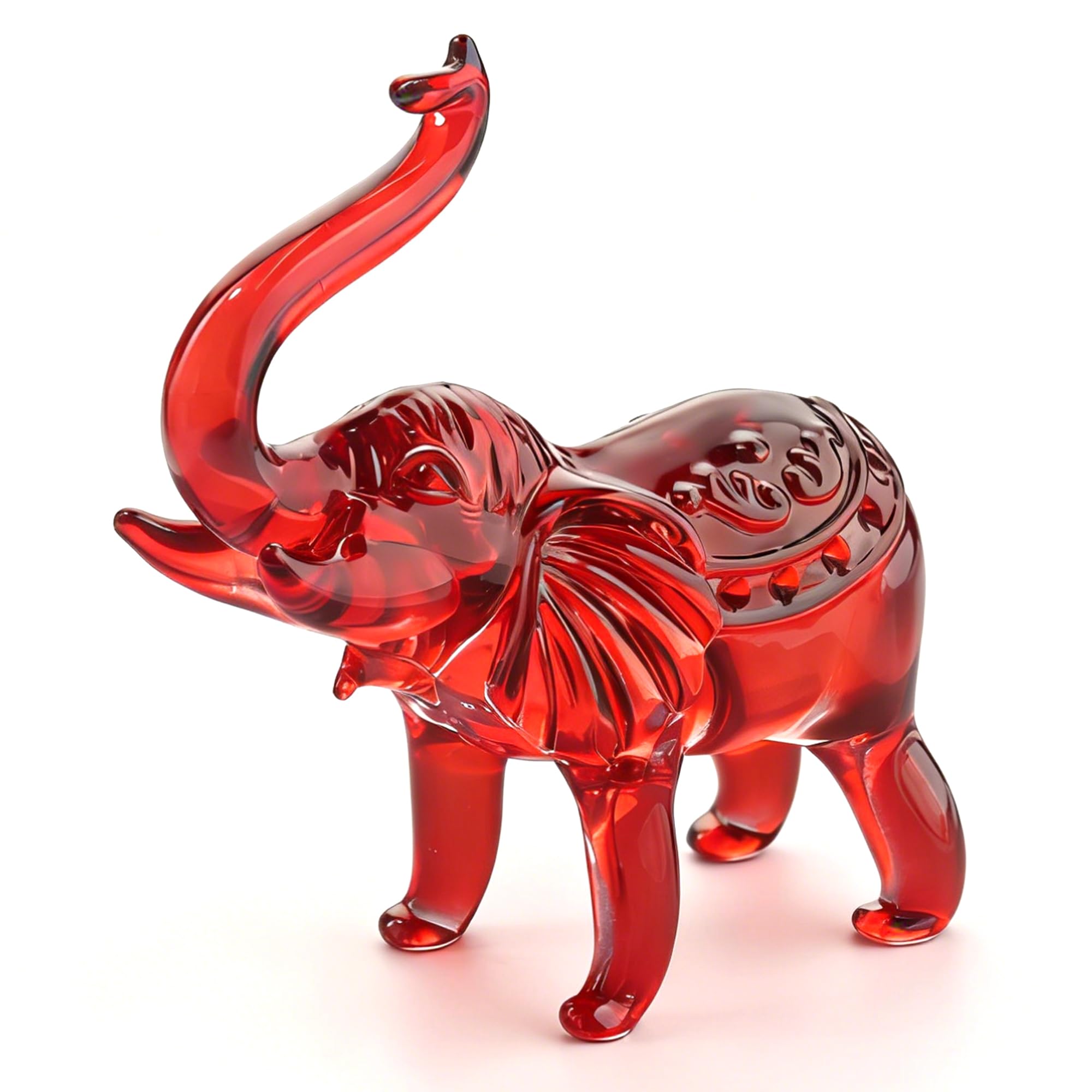 Joytizen Red 3.3" Hand Carved Elephant Figurine, Large Healing Reiki Animal Sculpture For Good Luck, Feng Shui Home Decor, And Paperweight (Red)