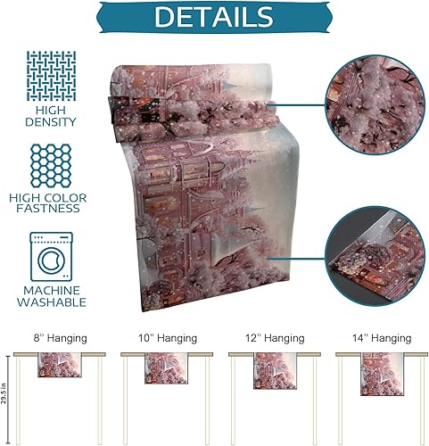 Miniatura 7 de Camino de mesa navideño de algodón y lino de 48 pulgadas, castillo de Navidad rosa, copo de nieve, decoración de invierno de temporada, caminos de