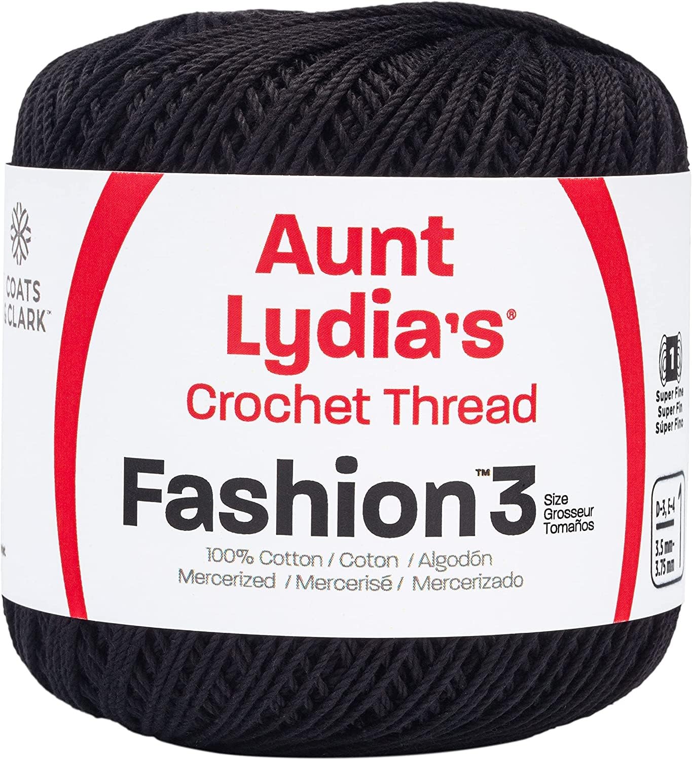 Aunt Lydia's Fashion Crochet Thread Size 3-Black